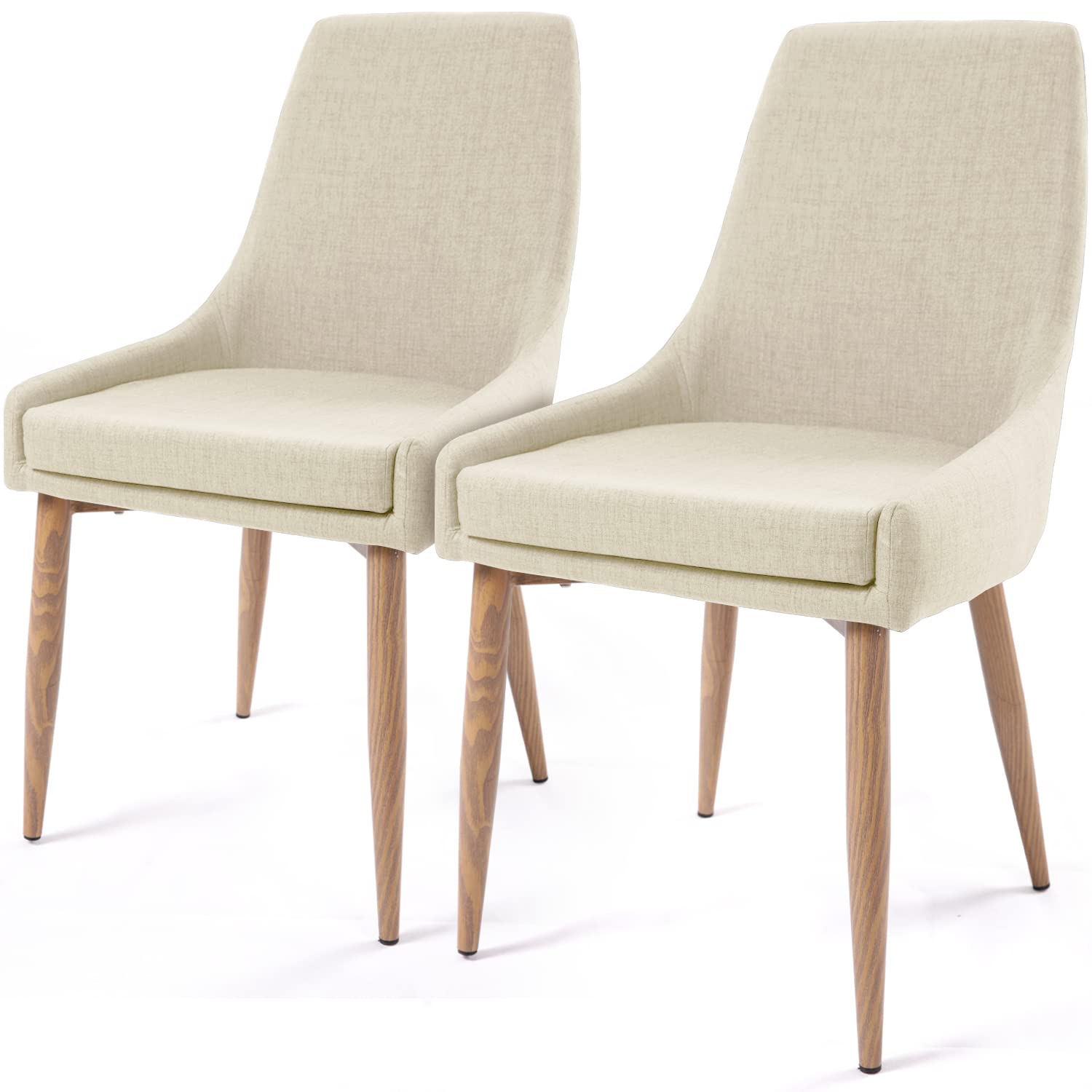 E&D FURNITURE 2-Pack Fabric Upholstered Dining Chairs with Metal Legs - Beige Accent Living Room & Kitchen Chairs Set - Comfortable Seating for Dining Room, Breakfast Nook, or Small Space Decor