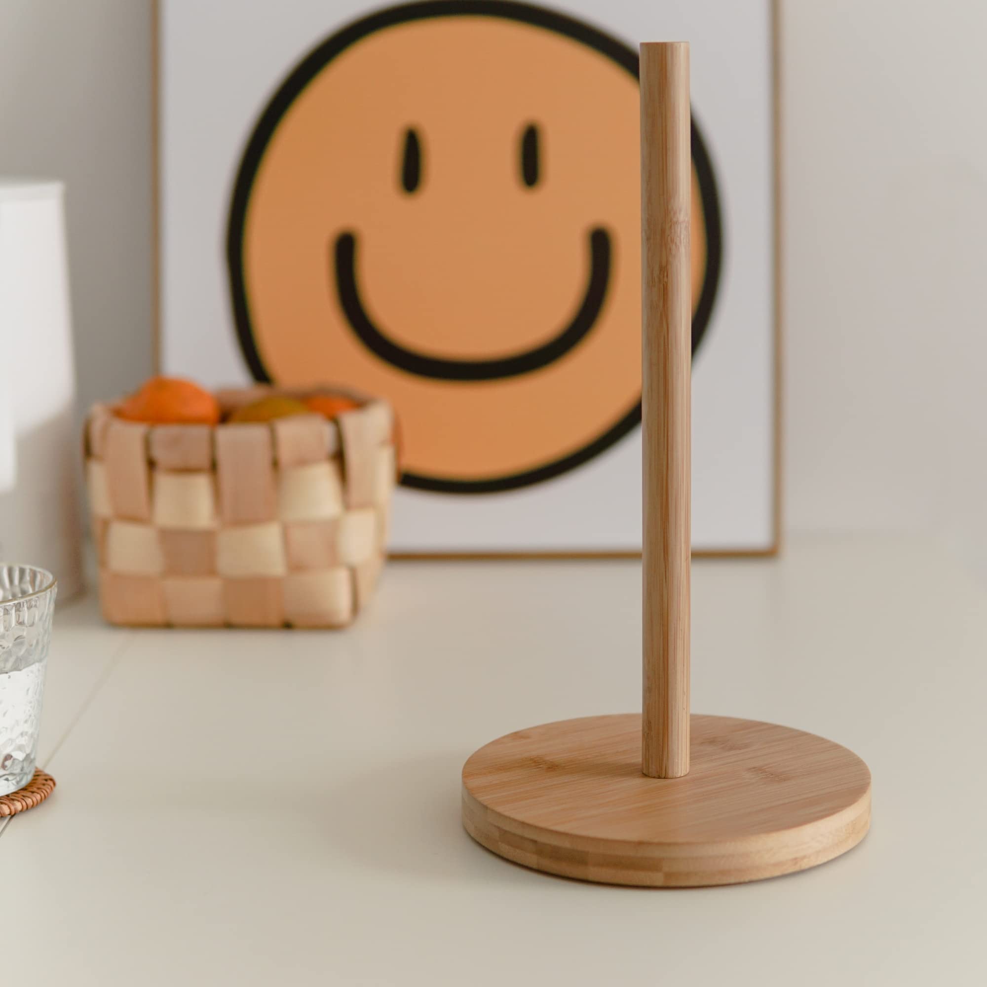 Bamboo Paper Towel Holder - Free Standing Wooden Towel Rack for Kitchen, Bathroom & Bedroom - Countertop Organizer for Paper Towels (A074) - Perfect for Home, Office & RV Use