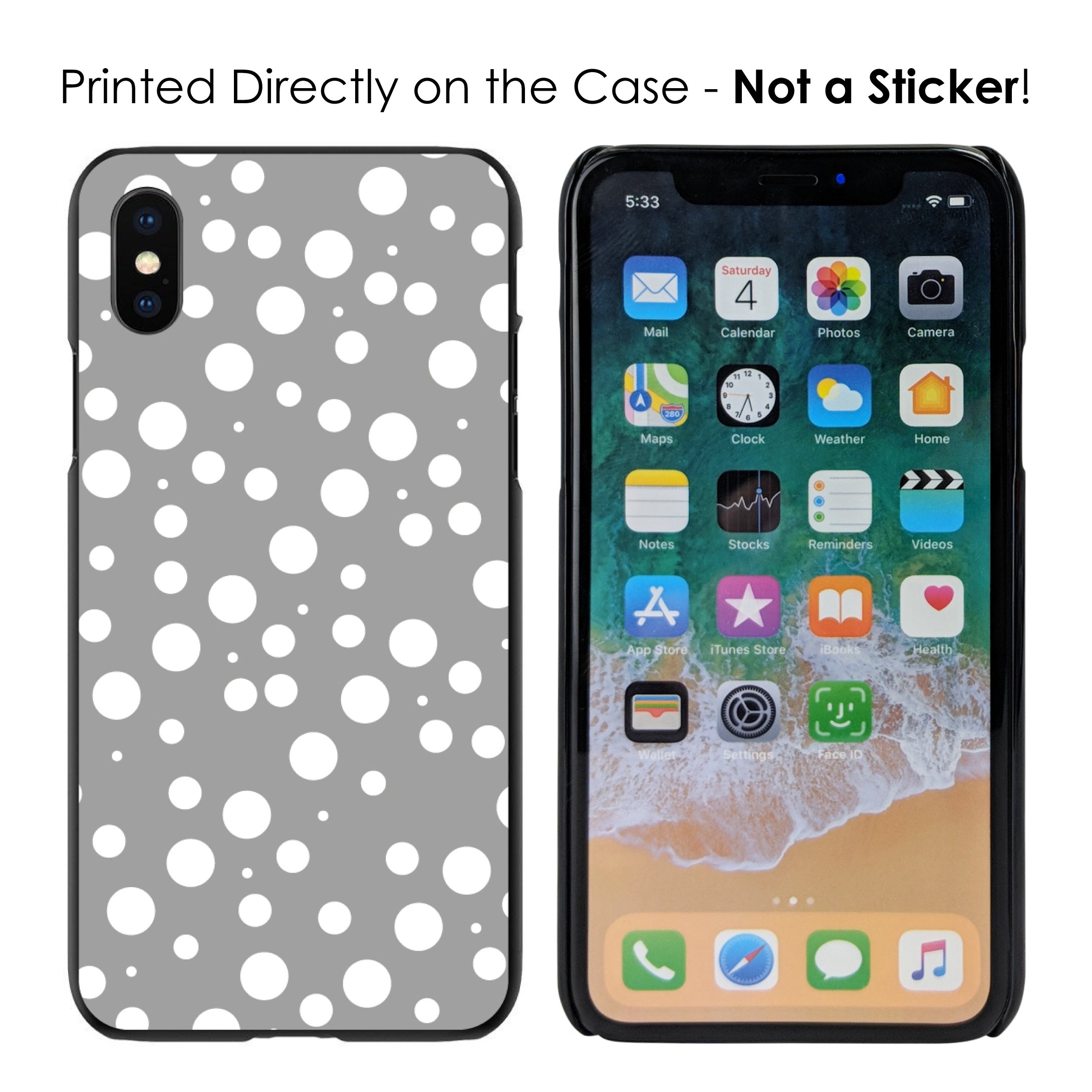 DistinctInk Ultra Slim Hard Plastic Case for iPhone XR (6.1 Inch) - Black with Grey & White Polka Dot Bubbles Design - Protective Phone Cover for Women & Teens - Perfect for Daily Use, Work, and School
