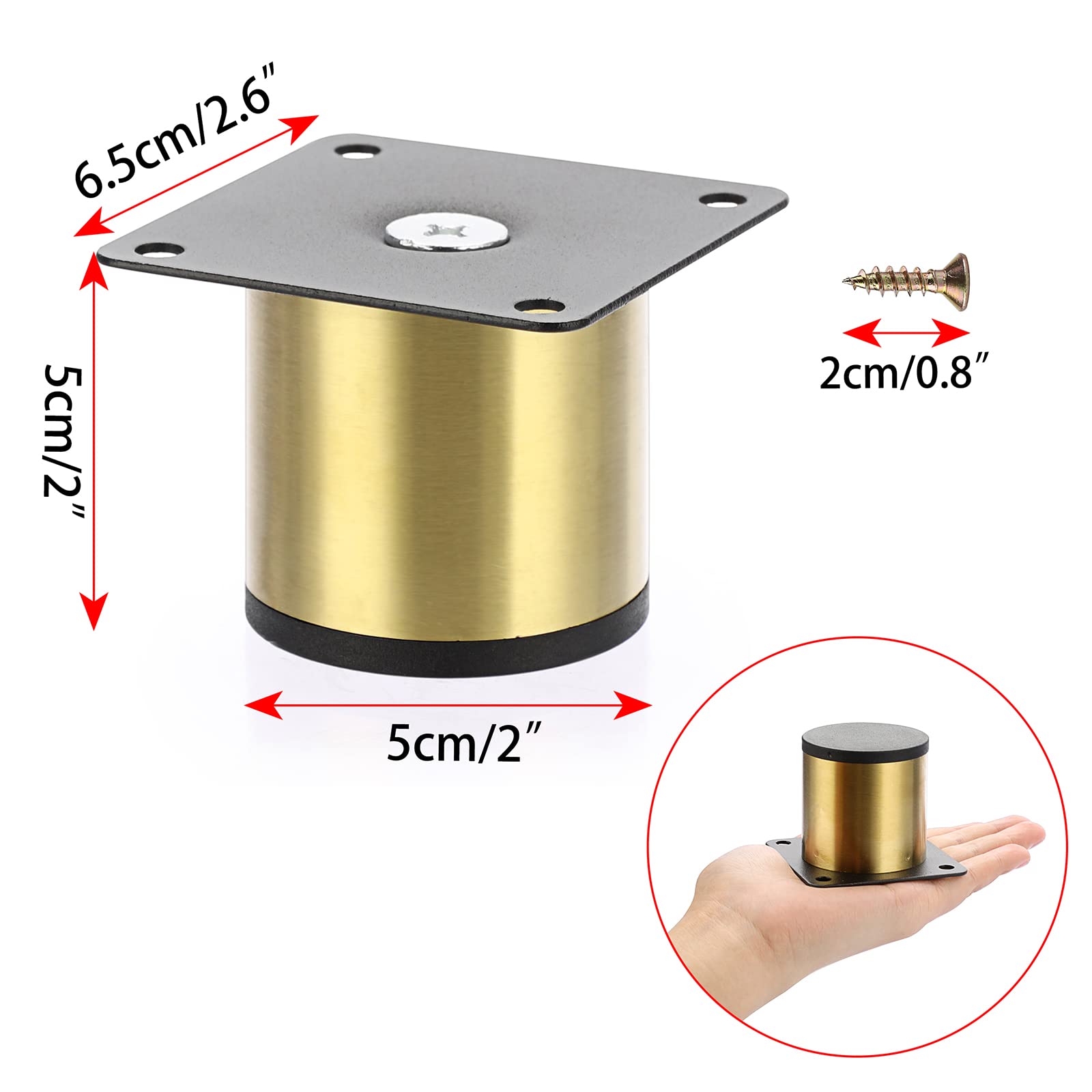 OwnMy 4PCS 2 Inch Stainless Steel Furniture Legs - Heavy Duty Golden Round Metal Feet for Cabinets, Desks, Coffee Tables, Sofas, TV Stands & Dressers - Durable Replacement Legs for Home & Office Furniture