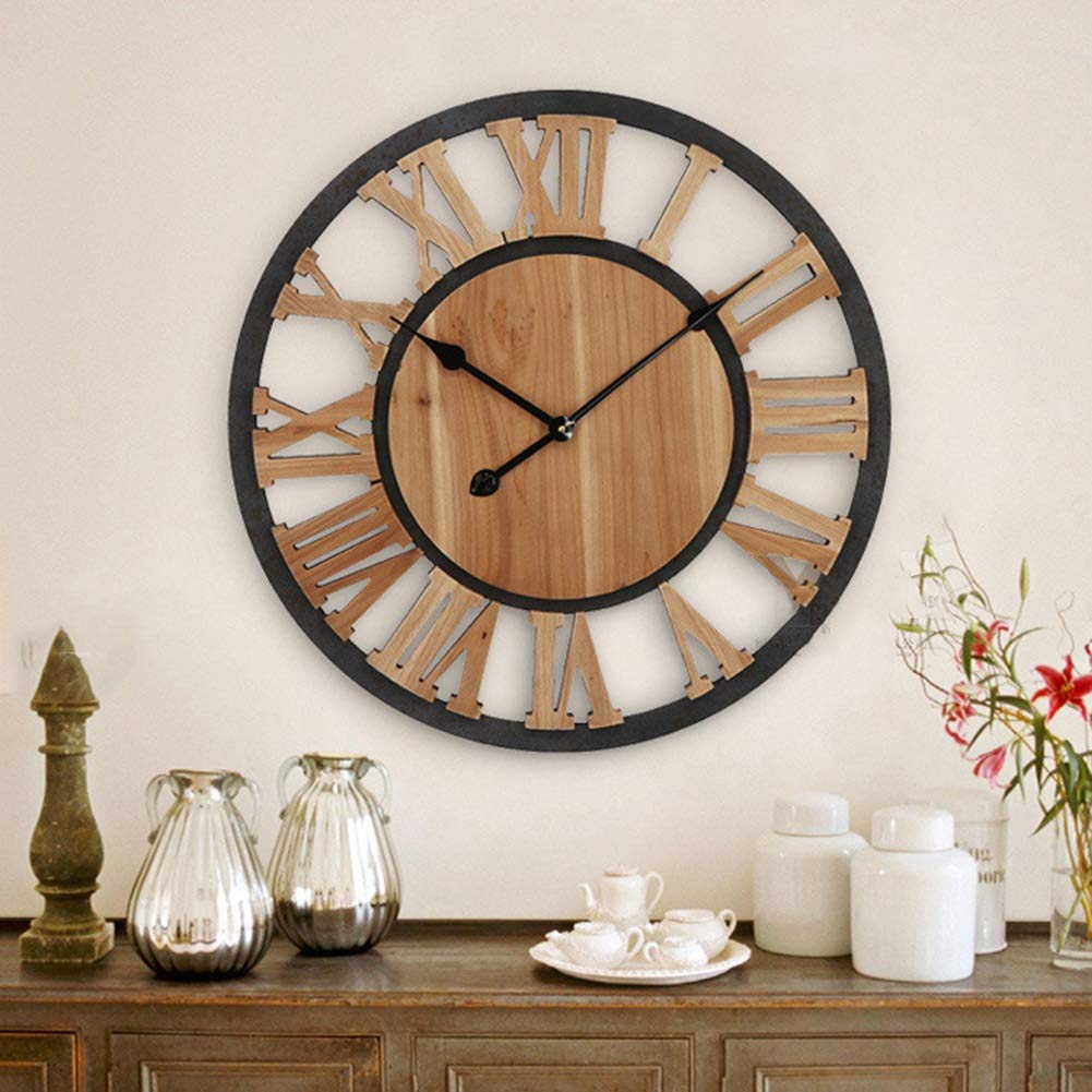 Stylish Wooden Wall Clock with Roman Numerals - 24 Inch Modern Home Decor for Living Room, Dining Room, Kitchen & Office | Perfect for Farmhouse, Vintage & Minimalist Interior Design