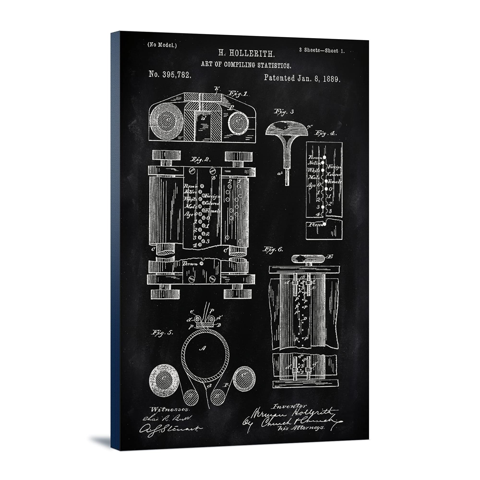 Vintage Blackboard Patent Art - First Computer Invention (12x18 Wrapped Canvas) - Wall Decor for Office, Classroom & Tech Enthusiast Gifts