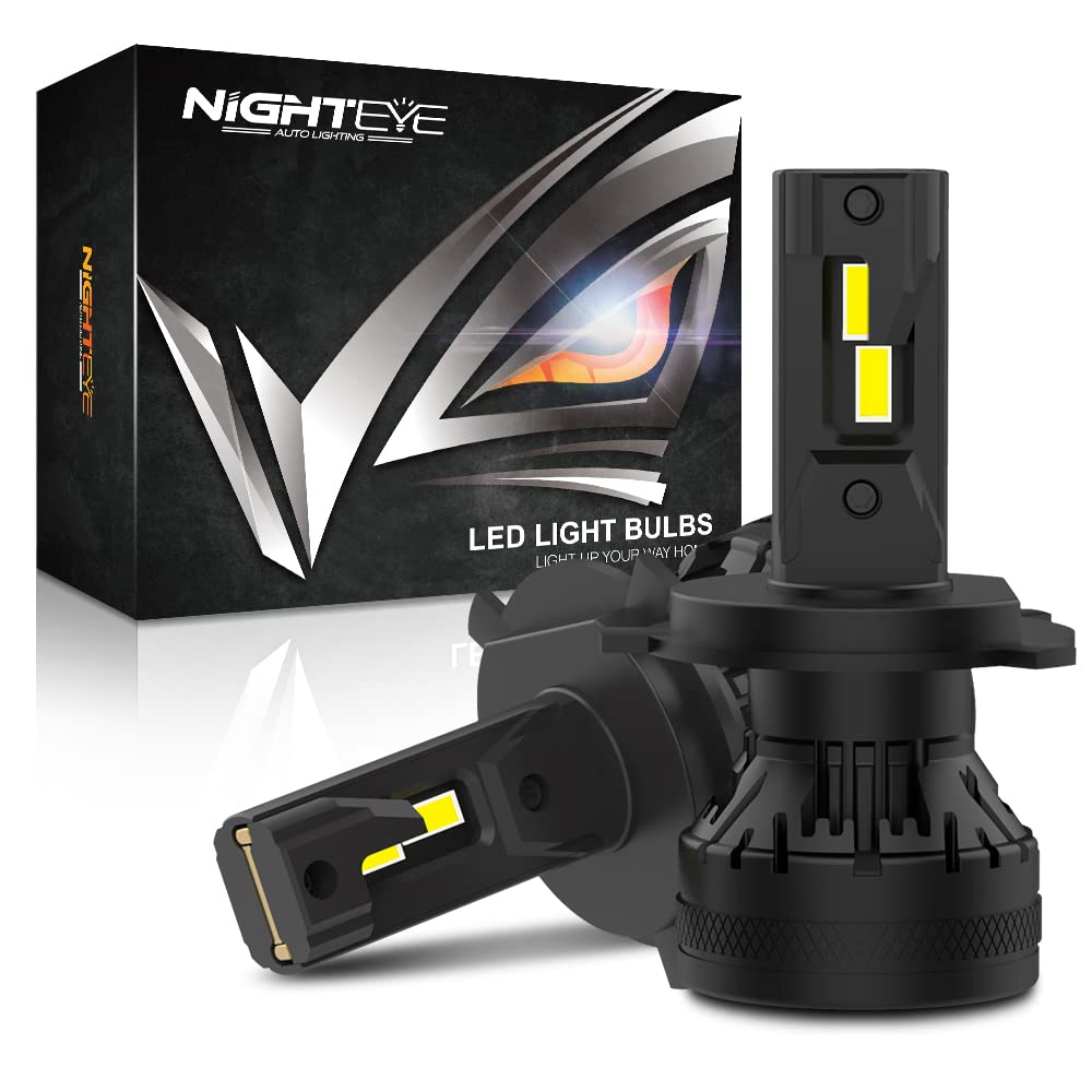 NIGHTEYE H4/9003/HB2 LED Headlight Bulbs 26000LM 120W - 800% Brighter Than Halogen, High/Low Beam Conversion Kit, Plug and Play, 6500K Cool White, IP68 Waterproof - Pack of 2 for Cars, Trucks, SUVs - Perfect for Night Driving and Off-Road Adventures