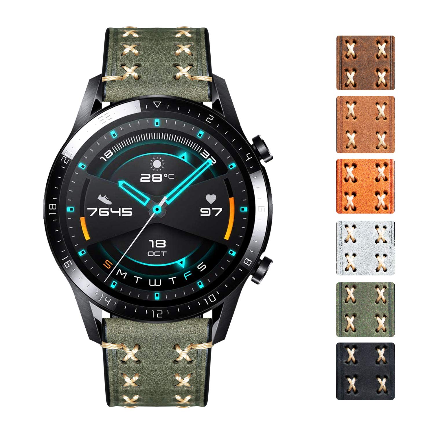 Samsung Galaxy Watch Bands - 20mm/22mm Leather Strap for Huawei, Amazfit | Durable & Stylish for Work & Gym