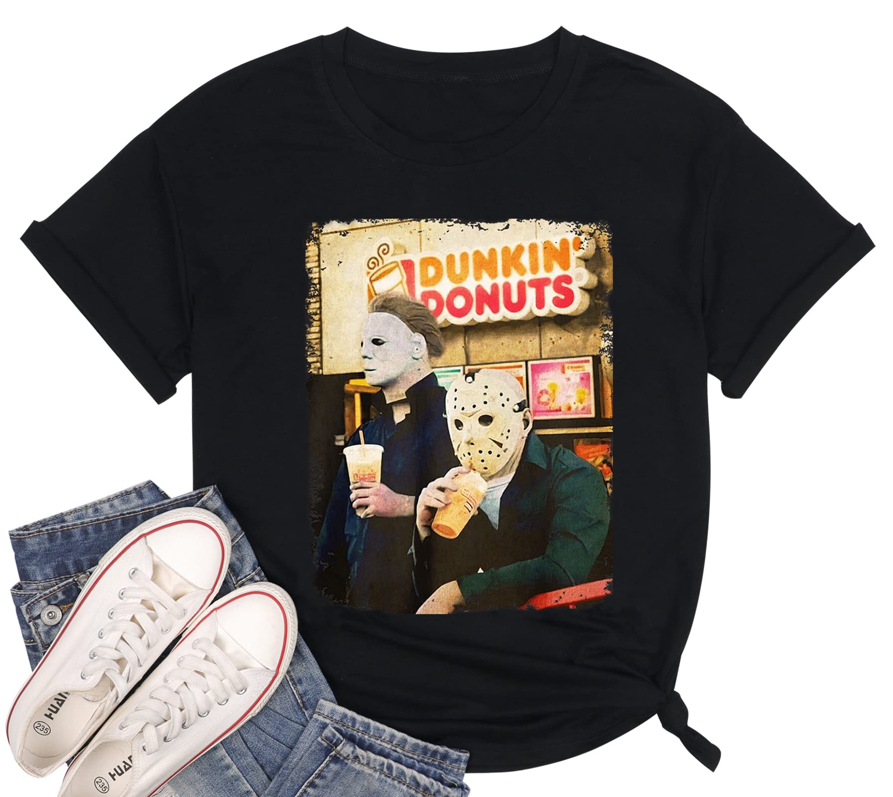 Horror Movie T-Shirt for Women - Scary Killer Graphic Tee - Halloween Party, Fall Holiday Novelty Top | Perfect for Halloween Costumes, Horror Conventions & Casual Wear