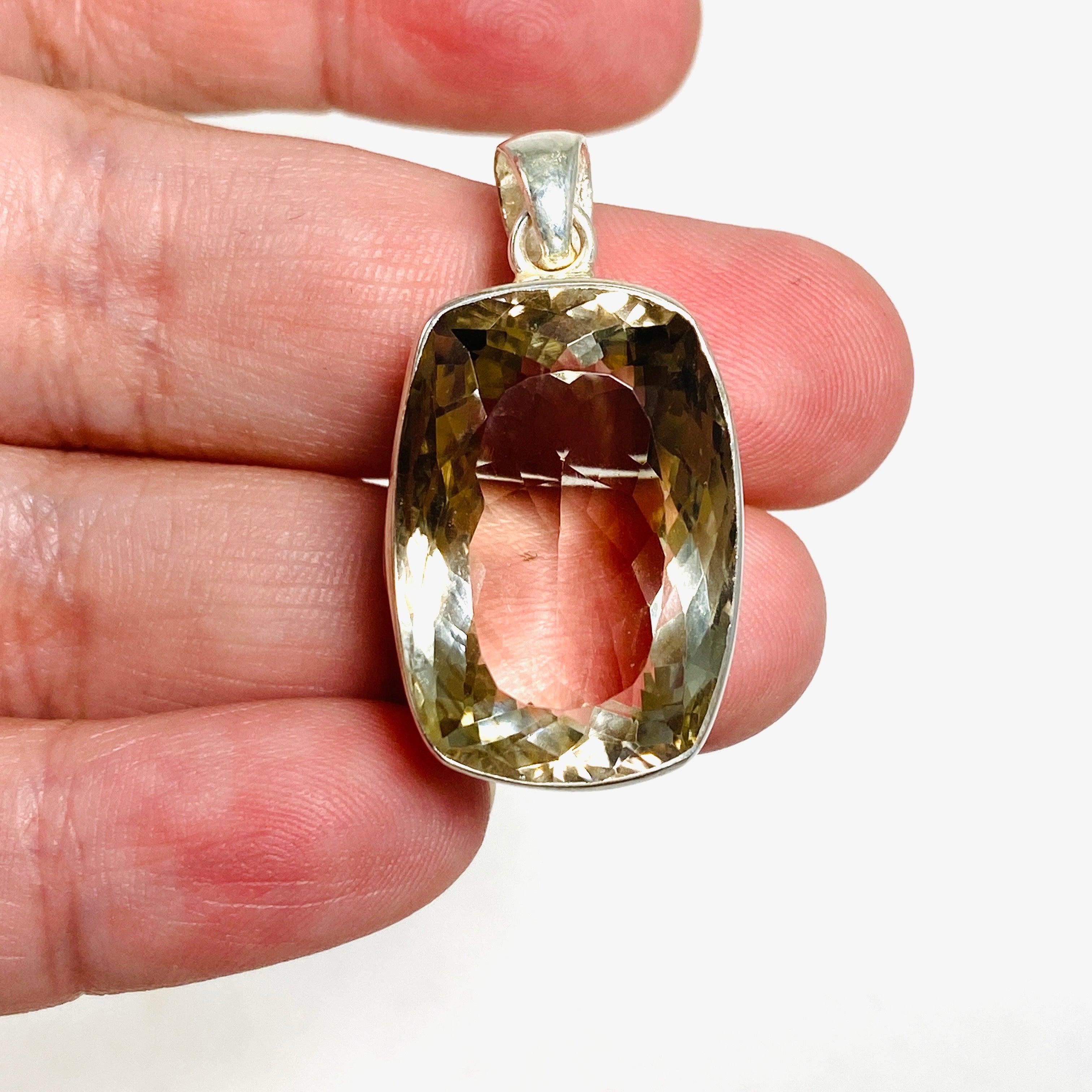 Smokey Lemon Quartz Faceted Rectangular Pendant Necklace - KPGJ3860 | Healing Crystal Jewelry for Meditation & Spiritual Energy