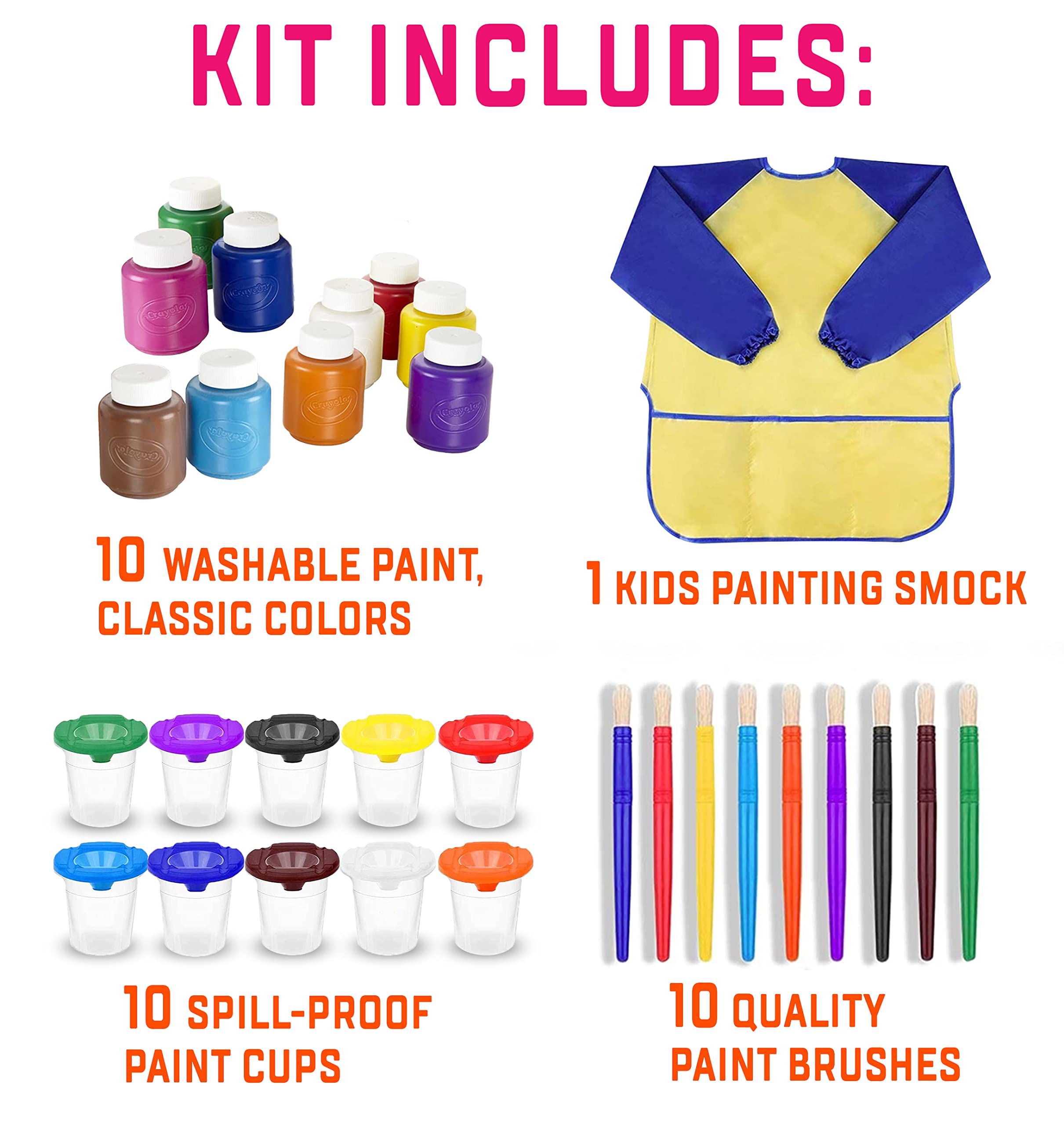 **Best Kids Painting Set - Non-Toxic Washable Finger Paints (2 oz Each) with Paint Cups, Toddler Paintbrushes & Waterproof Smock - Safe & Fun Art Supplies for Toddlers & Preschoolers - Perfect for Home, School & Birthday Party Activities**
