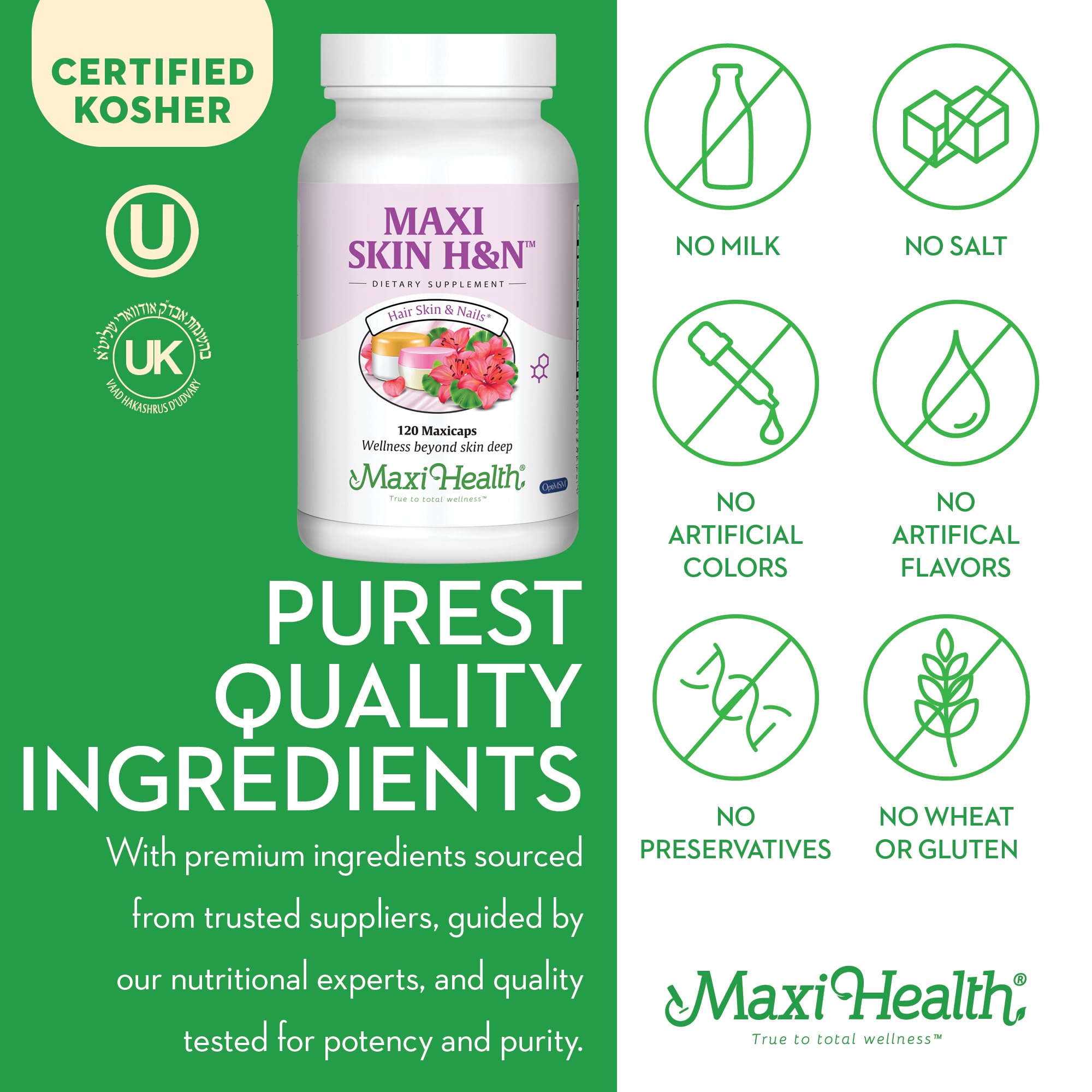 Hair, Skin & Nails Vitamins with Hyaluronic Acid, Biotin & Collagen - Hair Growth Supplement for Women & Men - Supports Healthy Hair, Strong Nails & Glowing Skin - 120 Capsules - Ideal for Daily Beauty Routine & Anti-Aging Care