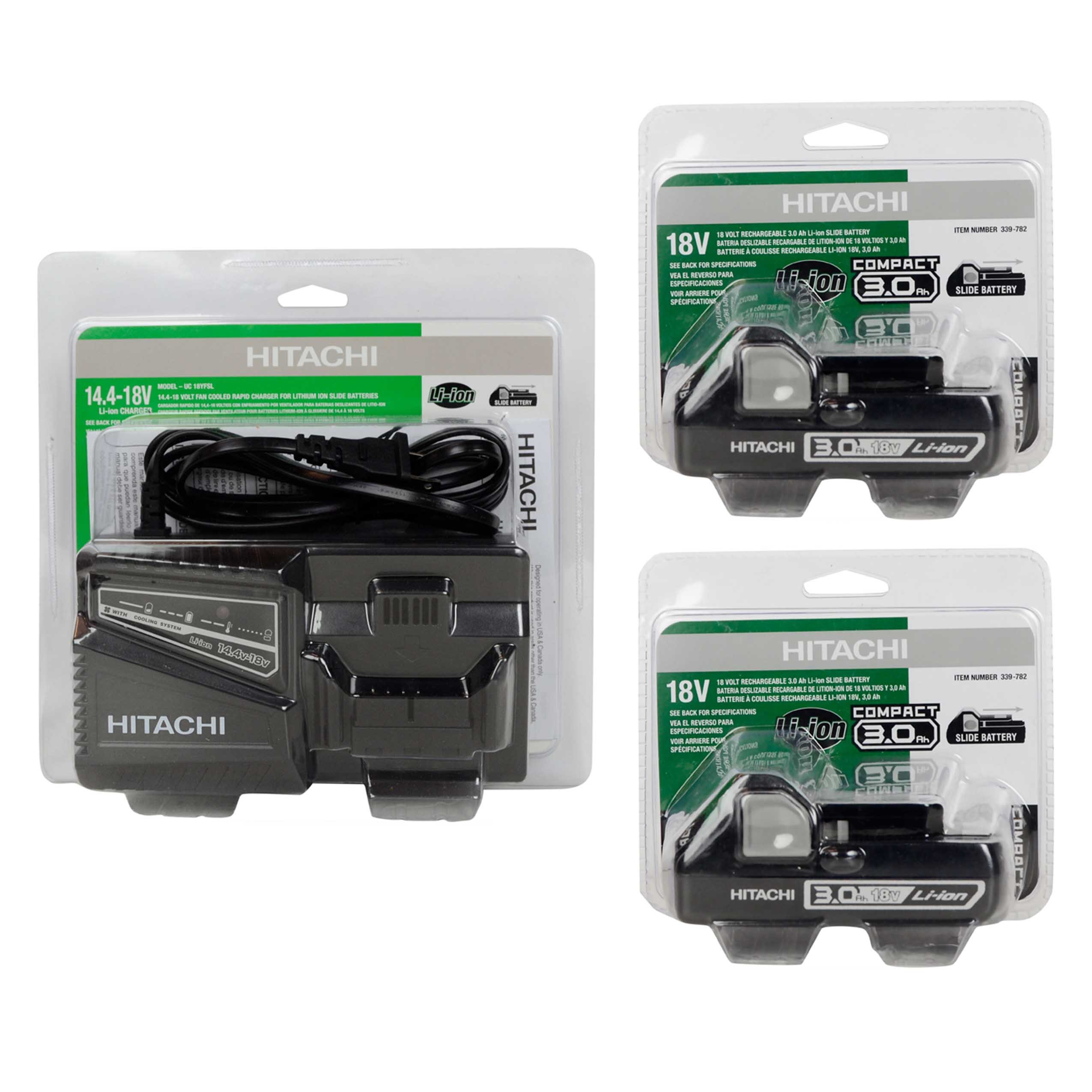 Hitachi UC18YFSL 14.4-18V Fast Battery Charger with (2) BSL1830C 18V Lithium-Ion Batteries - Power Tools Replacement for Drills, Saws & Outdoor Equipment