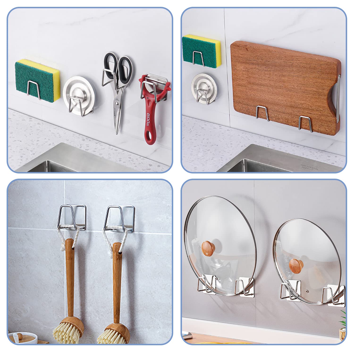 Stainless Steel Sponge Holder for Kitchen Sink - Rustproof & Waterproof Adhesive Rack with Quick Drying Design - Perfect for Scrubbing Pads, Dish Sponges & Cleaning Tools - Ideal for Kitchen Organization & Sink Storage