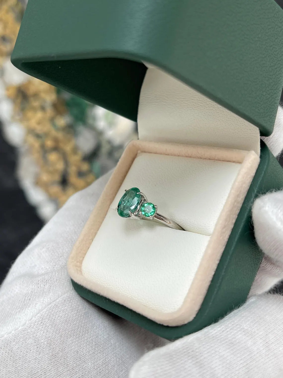 2.40 Carat Natural Emerald Toi et Moi Ring with Oval & Round Cut Gemstones - Perfect for Engagement, Anniversary & Romantic Gifts