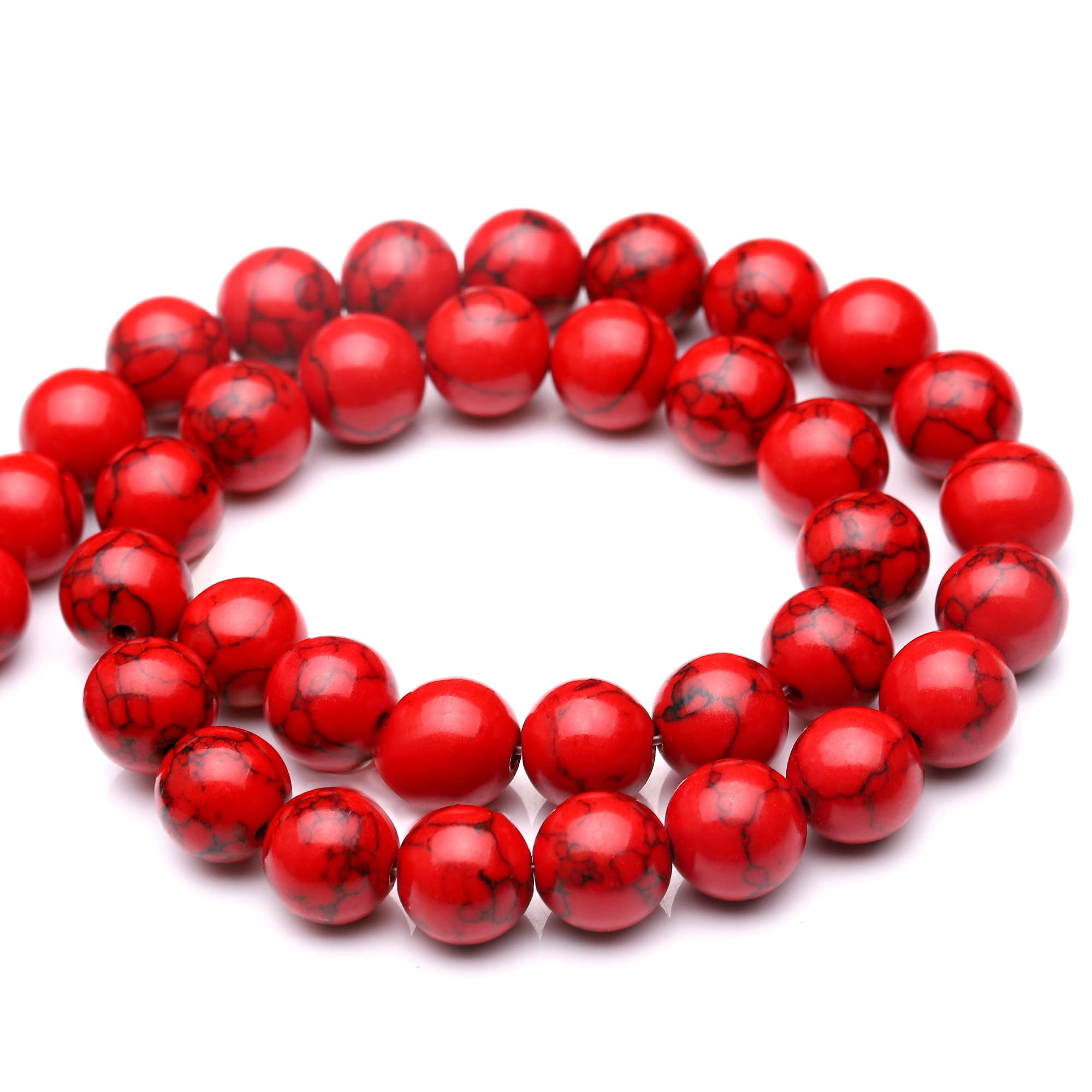Youngbling 6mm Natural Red Turquoise Gemstone Beads - Polished Round Smooth Stone Beads for Jewelry Making, DIY Bracelets & Necklaces - Genuine Real Stone Beads (15 Inch Strand) - Perfect for Boho, Handmade & Healing Crystal Jewelry Designs
