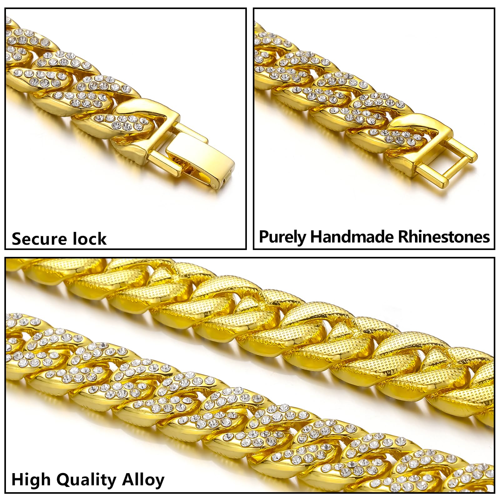 Saintda Cuban Link Chain & Bracelet Set for Men & Women | Iced Out Diamond Hip Hop Jewelry | Gift for Boys, Rappers & Fashion Lovers | Perfect for Parties, Concerts & Streetwear Outfits