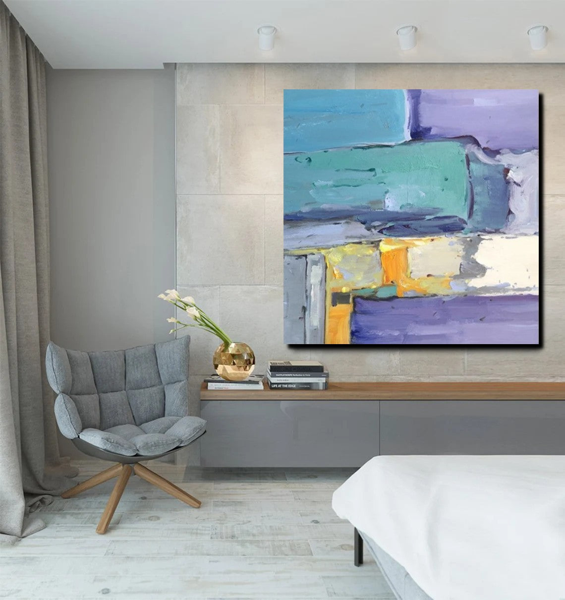 Hand Painted Blue Abstract Modern Canvas Painting - Acrylic Wall Art for Living Room Decor | Contemporary Home & Office Wall Decor