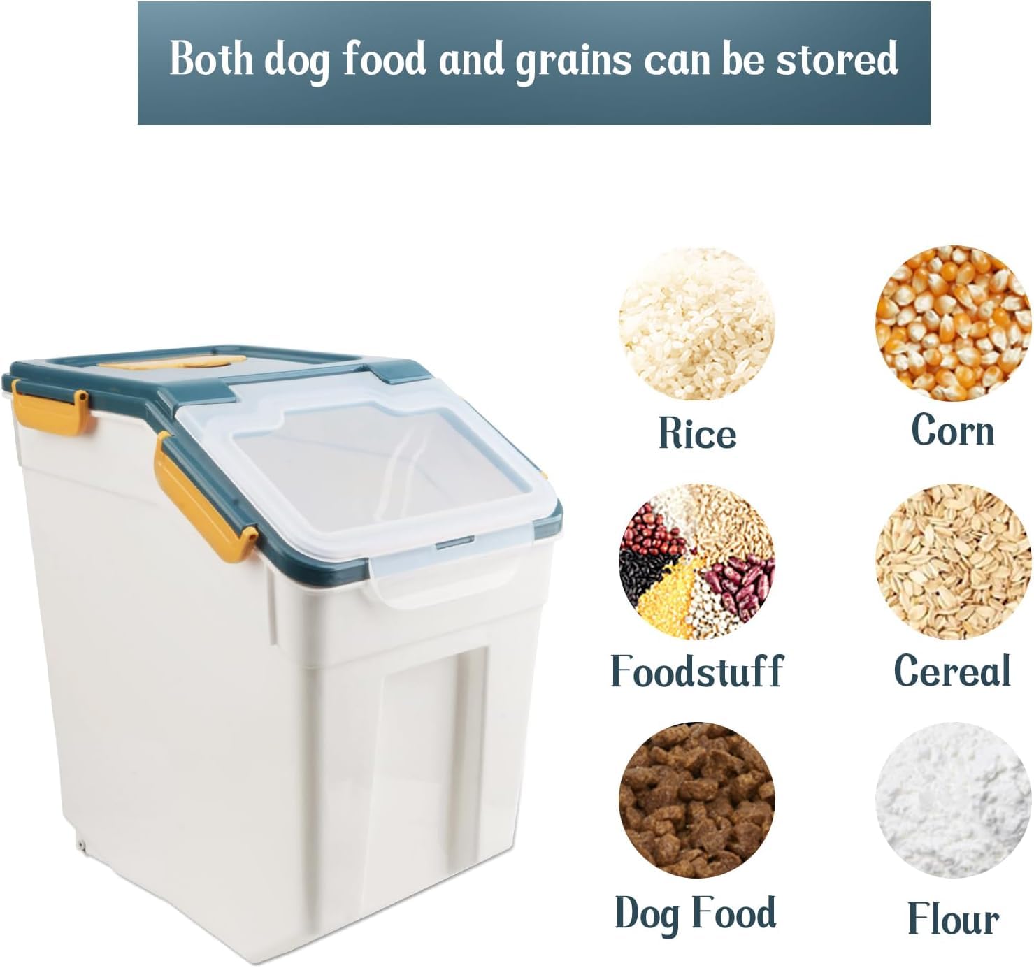 2-Pack Airtight Plastic Pet Food Storage Containers with Lids, Scoop & Wheels - Perfect for Dog Food, Cat Food, Rice, Grain, Flour Storage - Ideal for Kitchen Pantry Organization & Pet Feeding Areas (Blue)