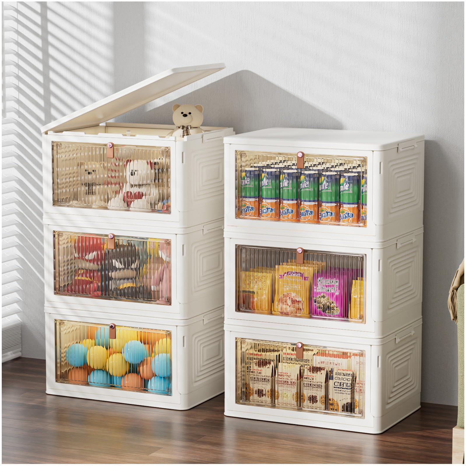 CTSNSLH 24Qt Stackable Storage Bins with Lids - Collapsible Plastic Closet Organizers, Large Storage Containers for Home Organization | Perfect for Closet, Pantry, Garage & Office Storage