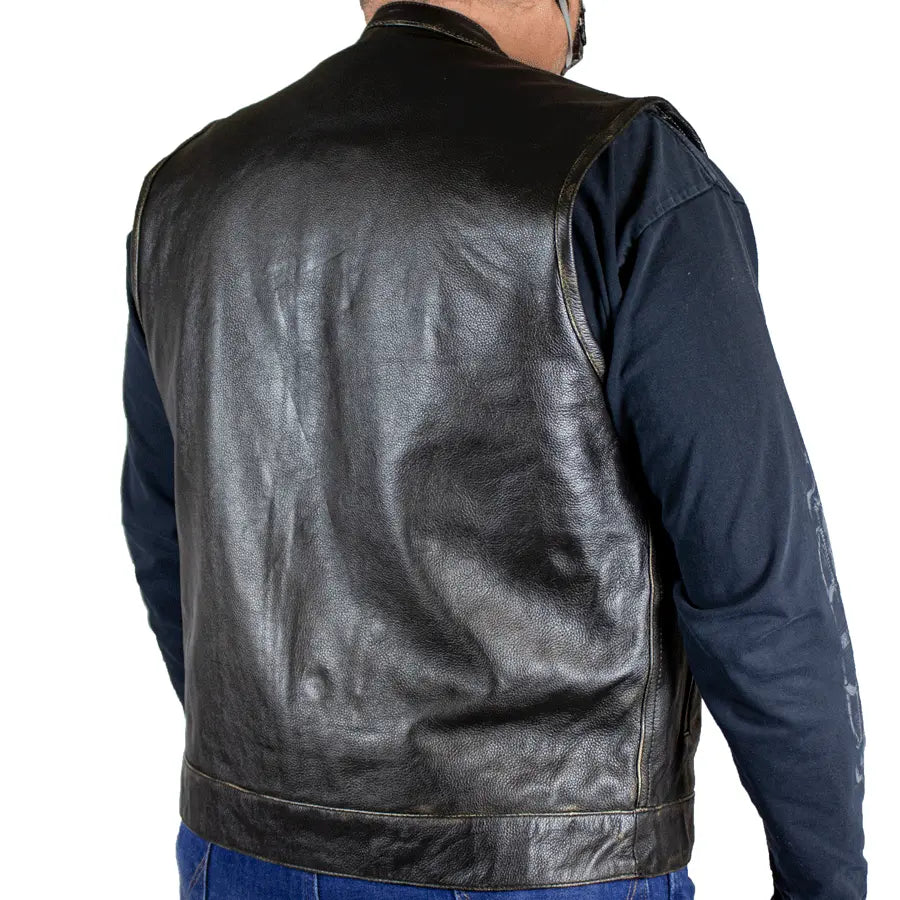 Open Road Men's Distressed Leather Club Vest - Vintage Biker Jacket for Motorcycle Riding & Casual Outfits