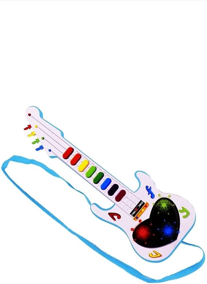 Zenex Store Mini Guitar Toy for Kids - 3D LED Light Up, Battery Operated Musical Instrument (Blue) - Perfect for Birthday Gifts, Music Learning & Pretend Play