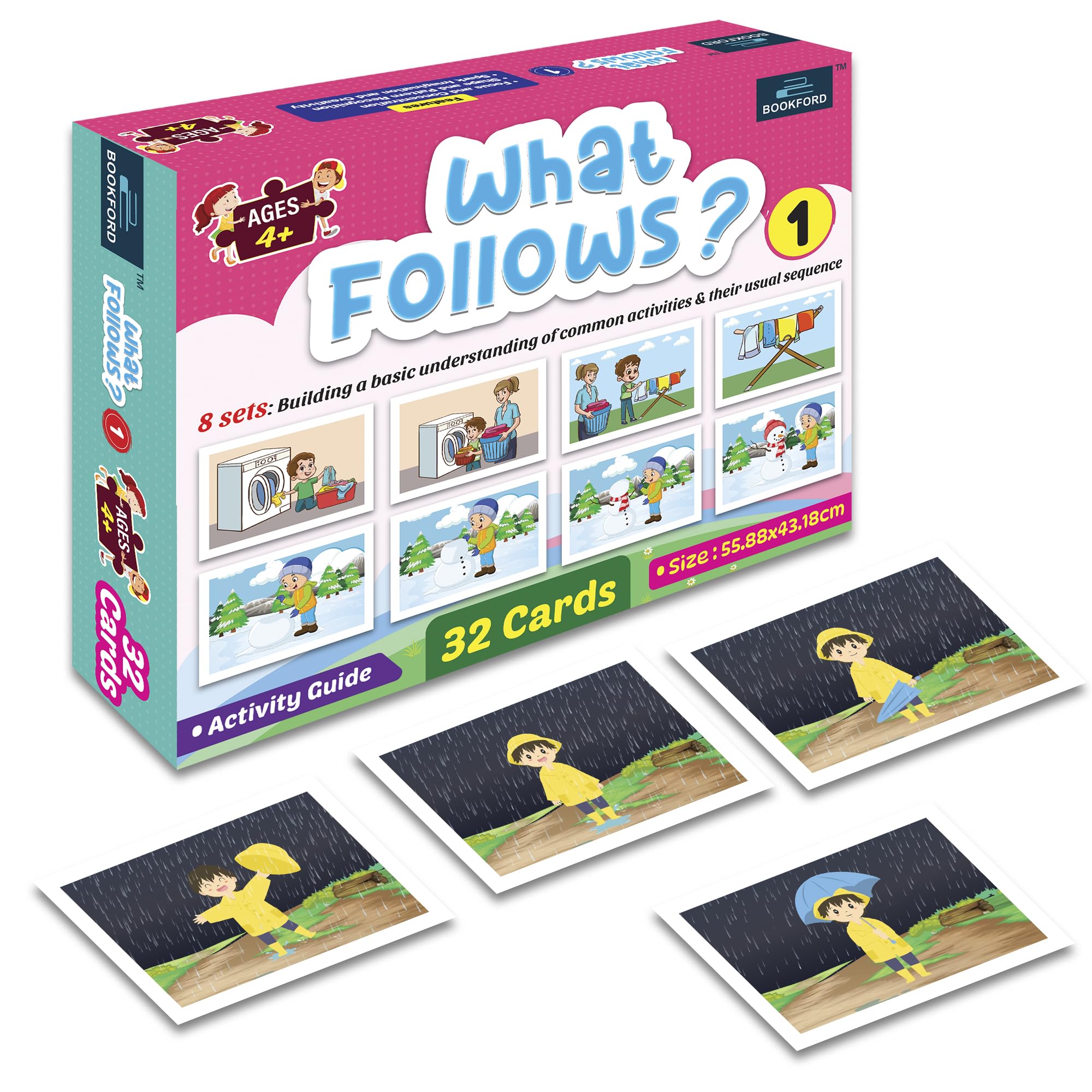 BOOKFORD What Follows Card Puzzle Game - 32 Piece Educational Toy for Kids, Fun Learning Activity for Preschool & Kindergarten - Perfect for Classroom, Birthday Parties & Family Game Night