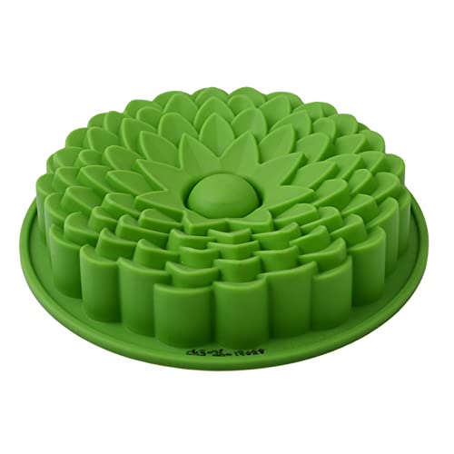 Reusable Silicone Sunflower Cupcake Mold - Round Baking Pan for DIY Cakes, Bread & Muffins (Green) | Perfect for Birthday Parties, Baby Showers & Home Baking