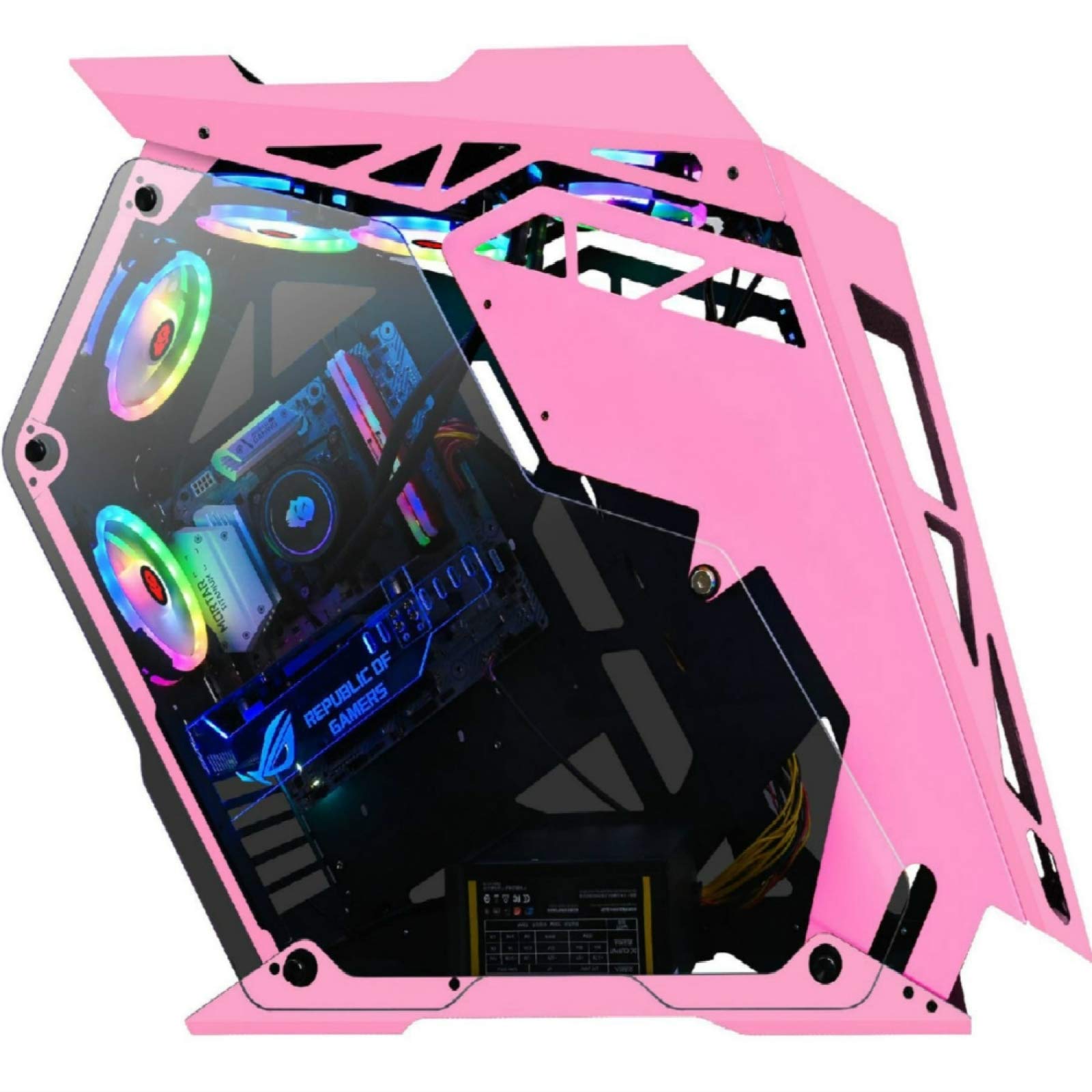 Gaming Computer Case for Internet Cafe & Home Use - Compact, Easy to Install, Little Coffee Pink Color | Perfect for PC Builds, Esports & Office Workstations