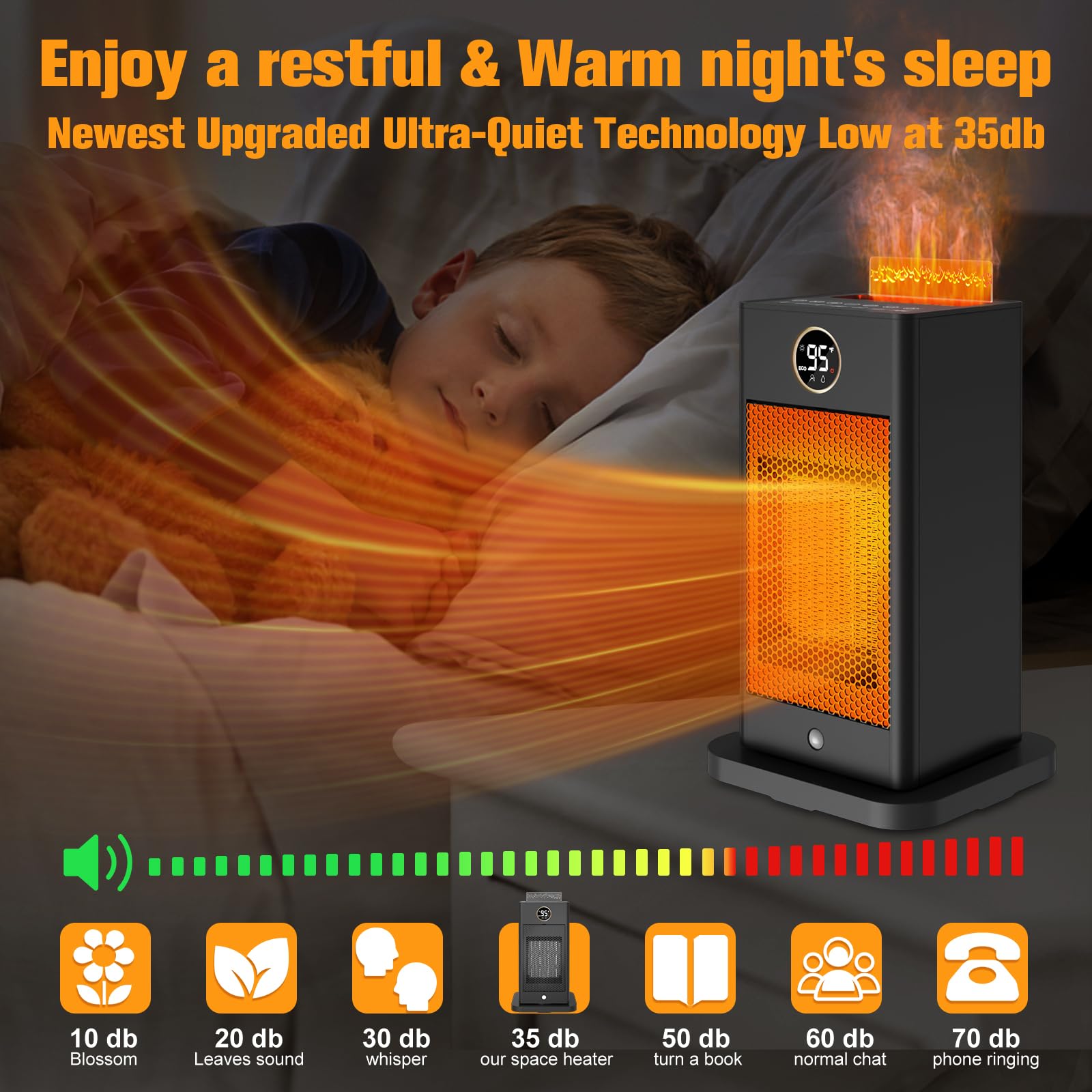 1500W PTC Fast Heating Space Heater with Humidifier & 3D Flame Effect - Oscillating Indoor Heater for Large Rooms Up to 260 sq.ft - Perfect for Bedroom, Office, and Living Room - Energy Efficient & Safe with Overheat Protection