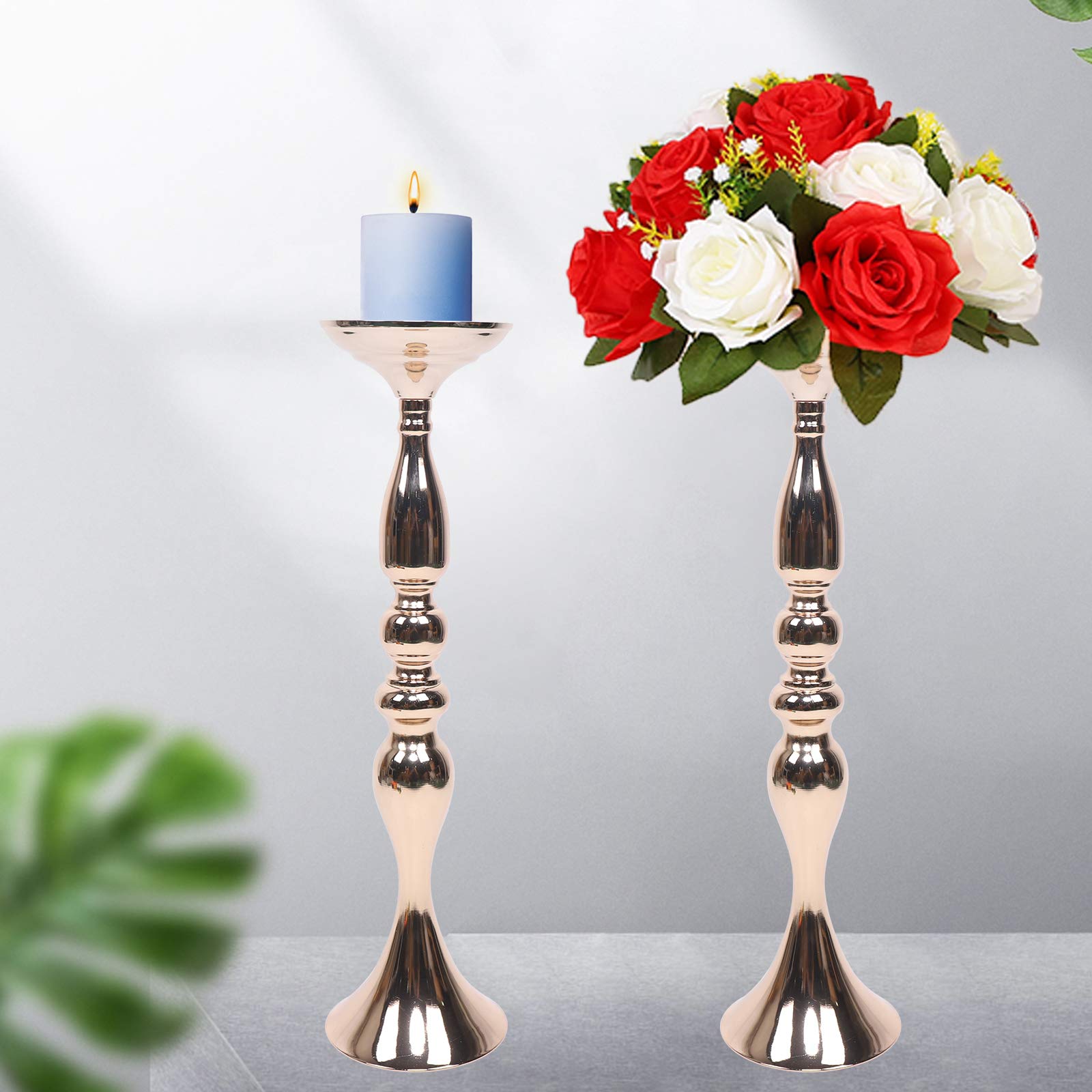 DNYSYSJ 10-Pack Gold Candelabra Candle Holders - Elegant Floral Centerpiece for Weddings, Dining Table Decor, Home & Event Decoration - Vintage Candle Stands with Flower Vase Design (Style 1)
