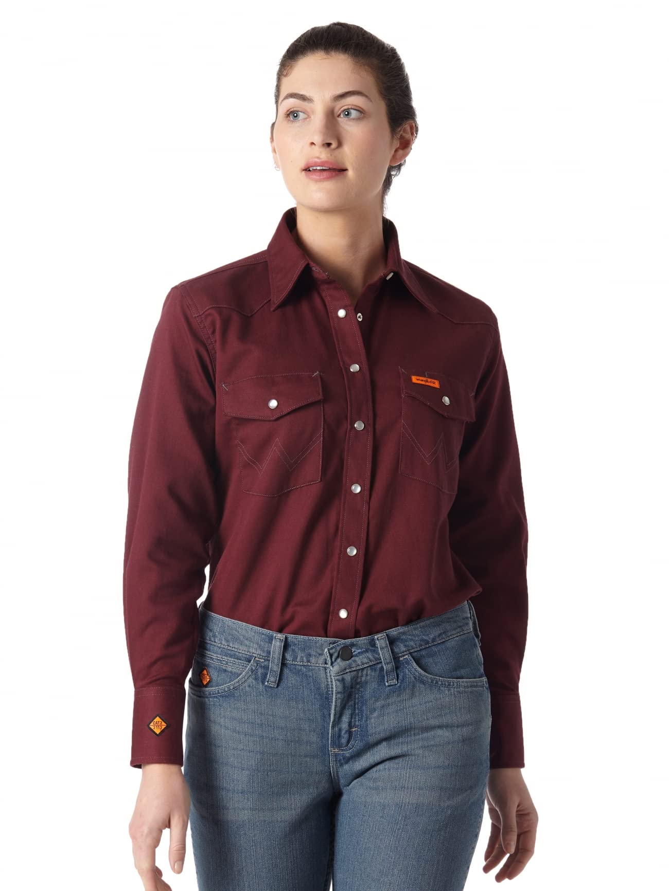Wrangler Women's Flame Resistant Long Sleeve Shirt - FR Work Shirt for Safety & Comfort | Perfect for Construction, Oilfield & Industrial Work