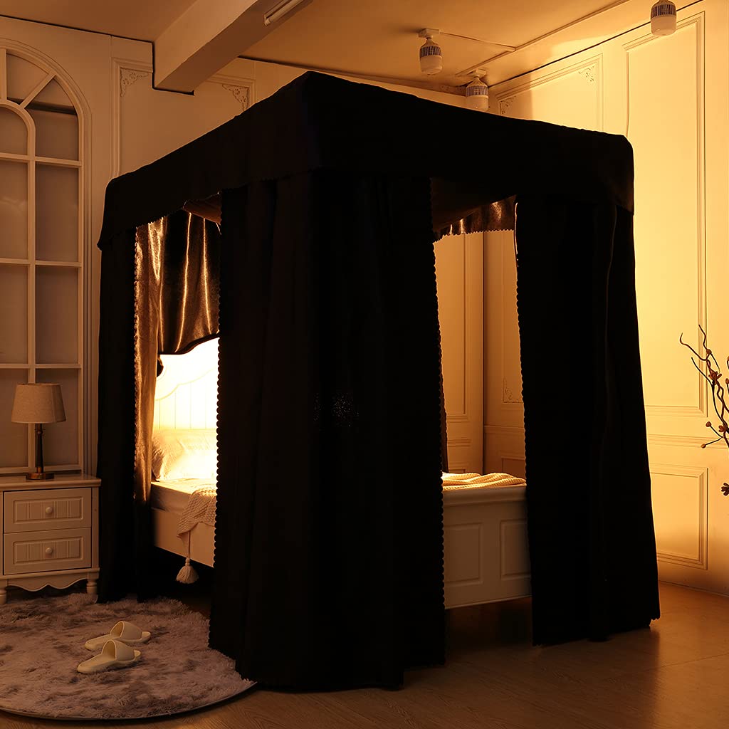 2-in-1 Double Protection Princess 4 Corner Post Bed Mosquito Net & Blackout Bed Curtains - Lightproof Privacy Canopy for Bedroom (Black, Full Size) | Perfect for Allergy Relief, Baby Protection & Romantic Bedroom Decor