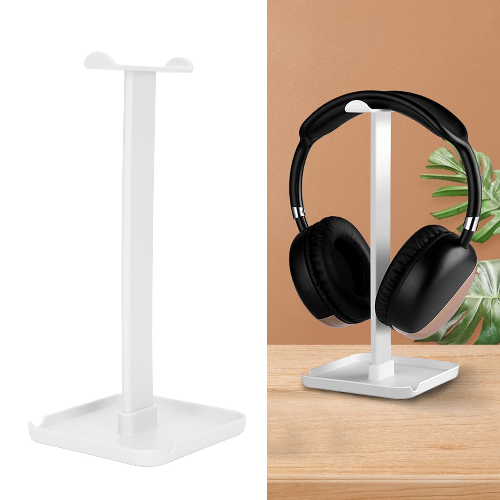 2 in 1 Headphone Stand with Phone Holder - ABS Gaming Headset Stand with Solid Base & Tablet Holder - Perfect for Desk Organization, Gaming Setup & Office Accessories (White)
