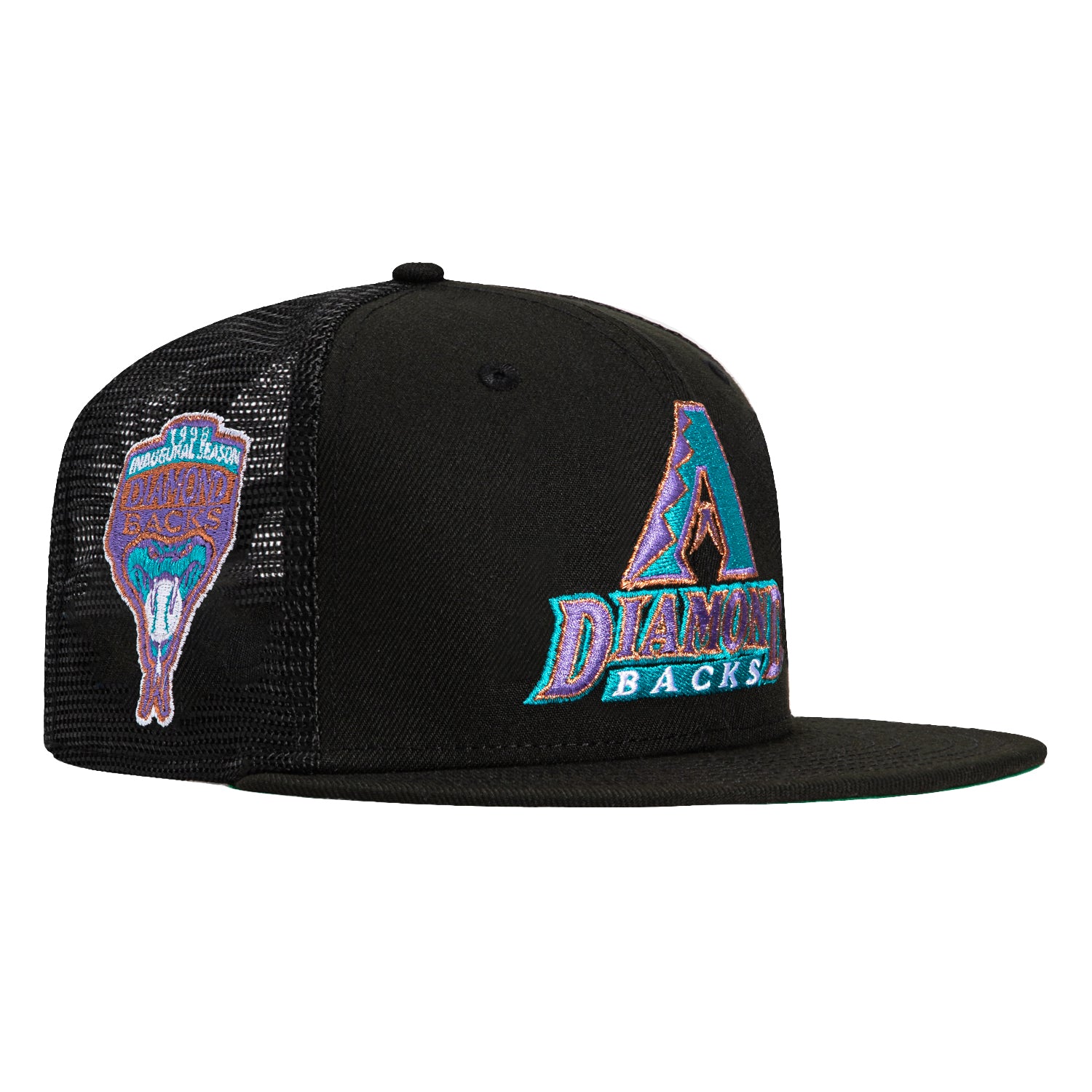New Era 59Fifty Black Arizona Diamondbacks Inaugural Patch Snapback Trucker Hat - Official MLB Baseball Cap for Men & Women - Perfect for Games, Tailgating & Fan Collections