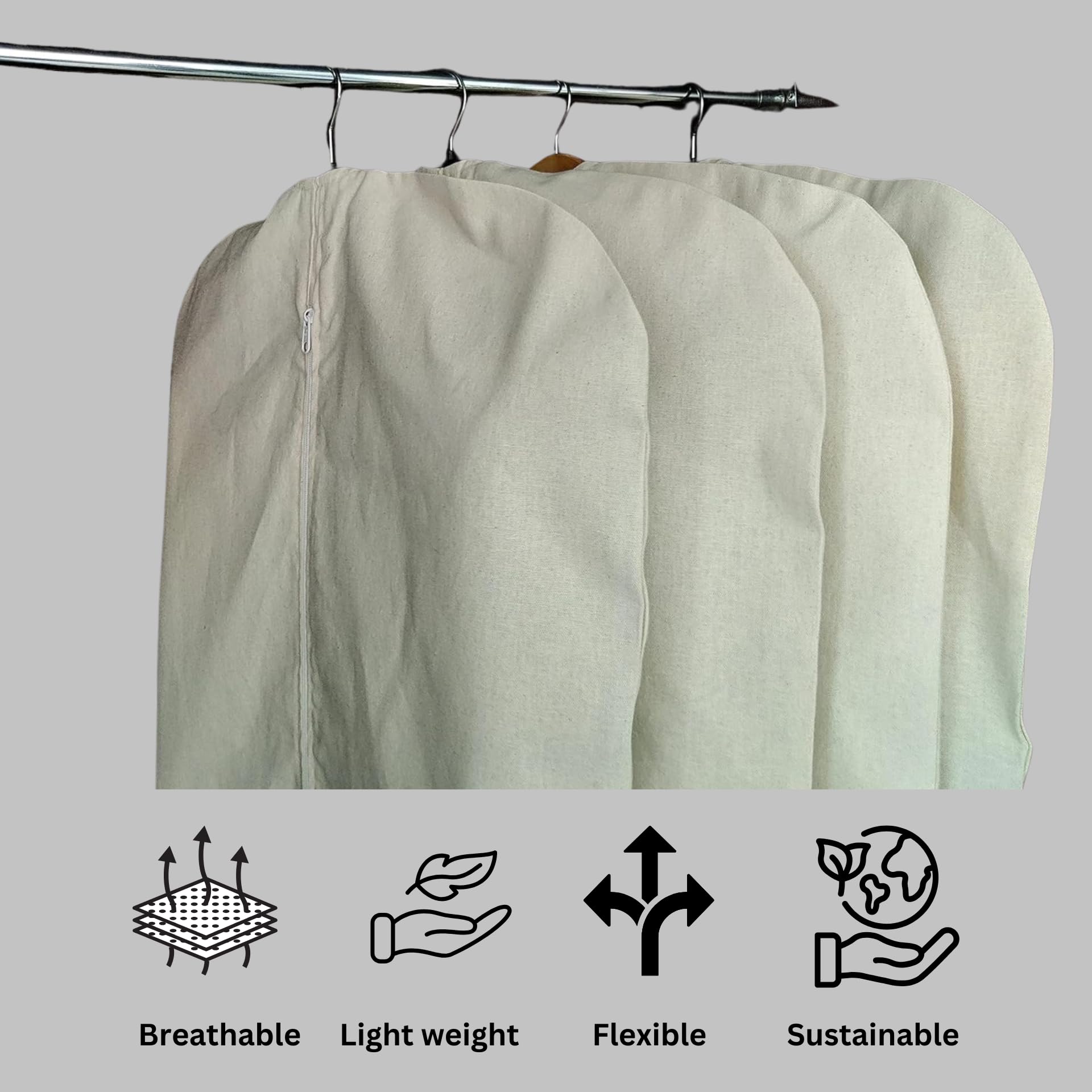 Premium Organic Linen Garment Bag - Eco-Friendly Travel Suit Cover with Full Zipper for Coats, Dresses & Closet Storage | Carbon Neutral Certified (24