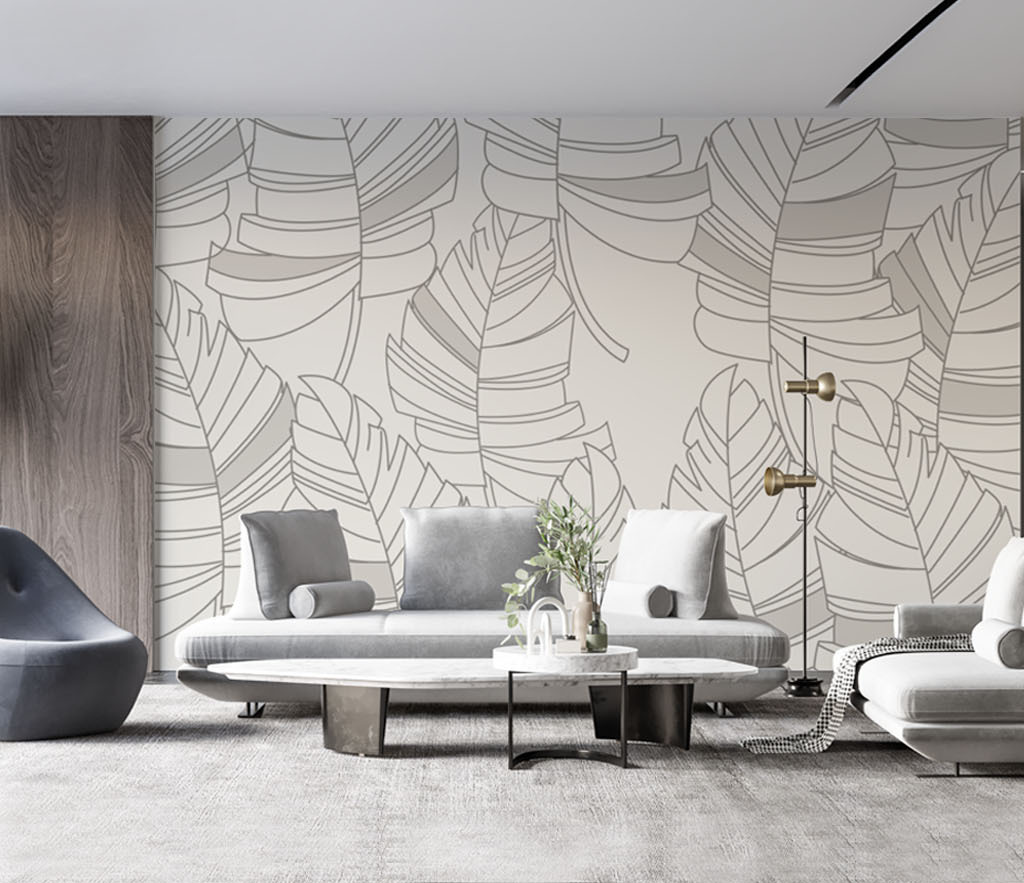 Abstract Lines Design Leaves Wallpaper Murals - Modern Botanical Peel & Stick Wallpaper for Living Room, Bedroom, Office Decor