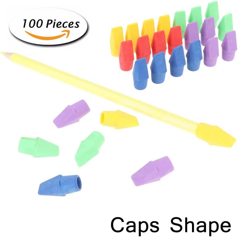 AKOAK 100-Piece Colorful Pencil Eraser Caps - Mixed Colors, Fits Most Standard Pencils for Kids & Students - Perfect for School, Office & Art Projects