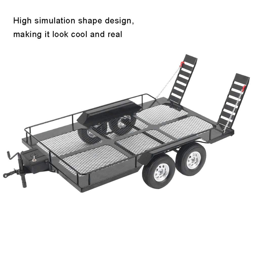 1/10 Scale RC Metal Trail Car Trailer with 4 Tires - Heavy Duty Off-Road Accessories for RC Crawler Trucks - Perfect for Outdoor Adventures & RC Car Transport