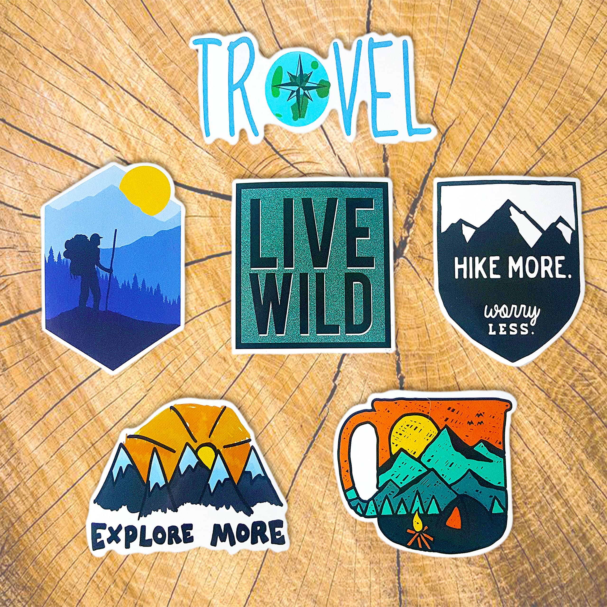 50-Piece Adventure Nature Stickers Pack - Waterproof Vinyl Decals for Hiking, Camping, Travel | Perfect for Car Bumper, Helmet, Luggage, Laptop & Water Bottle | Outdoor Enthusiast Gift (GlibertVillageGoods) | Great for Backpacking Gear, Coolers & Adventure Journals