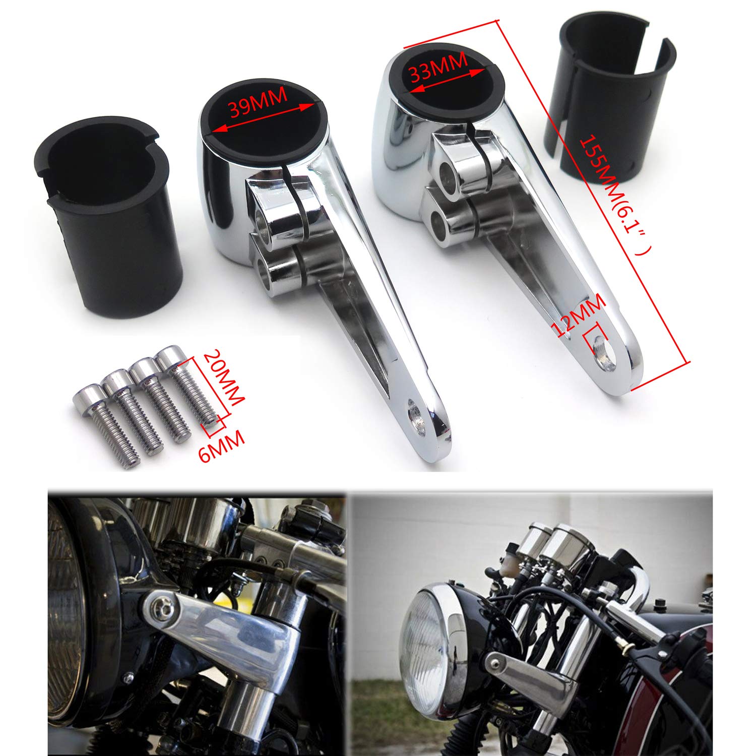 Chrome Billet Aluminum Headlight Fork Mounting Brackets - Compatible with 35mm, 39mm, 41mm Forks - Universal Fit for Motorcycle, Dirt Bike, Cruiser & Cafe Racer - Easy Installation & Durable Construction