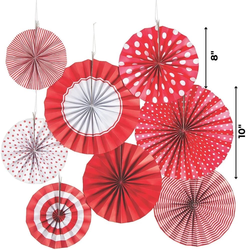 Vibrant Red Paper Fan Assortment - 8-Piece Chinese Party Decor Set for Weddings, Festivals & Home Decoration
