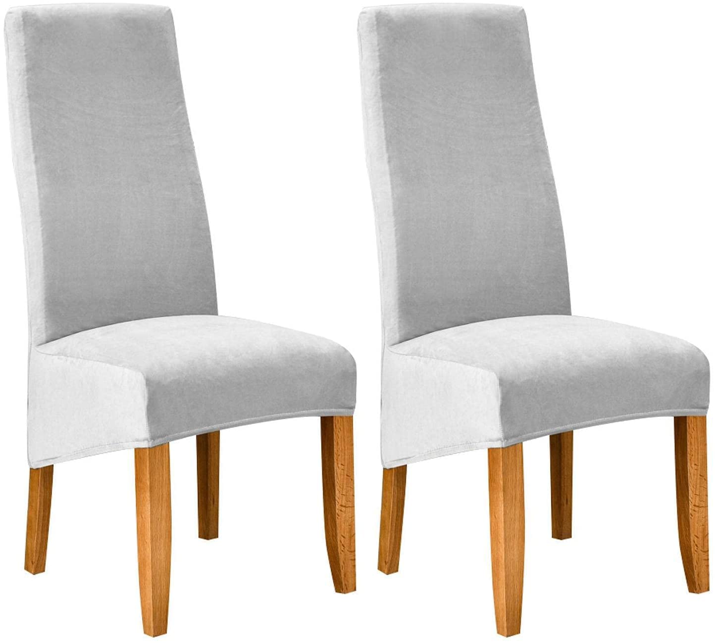 Stretch Velvet Chair Slipcovers - Soft Elastic Universal Dining Chair Protector Set of 6 - Washable & Removable Light Gray Covers for Dining Room - Perfect for Home, Office, Restaurant & Event Decor