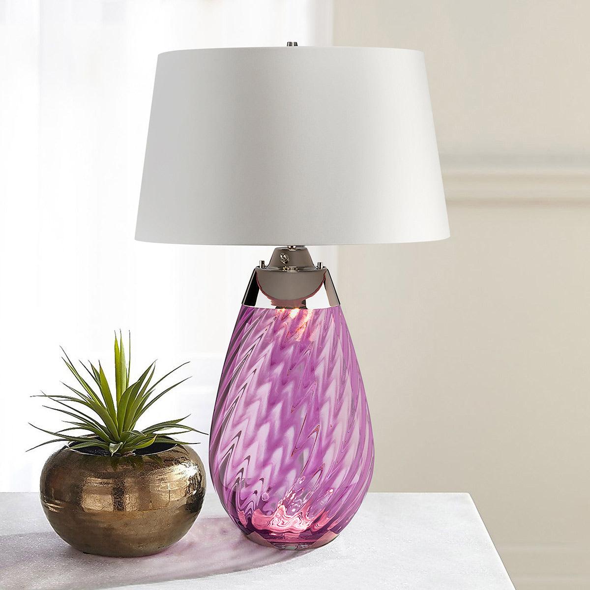 Lena 2-Light Large Plum Glass Table Lamp with Off-White Shade - Elegant Living Room & Bedside Lighting for Home Decor