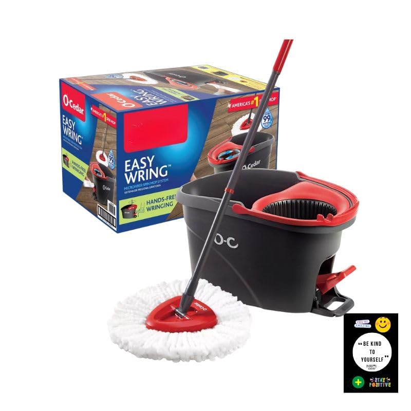 O-Cedar EasyWring Microfiber Spin Mop Set with Bucket - Red & Gray - Efficient Floor Cleaning System for Hardwood, Tile & Laminate - Perfect for Home, Kitchen & Commercial Use