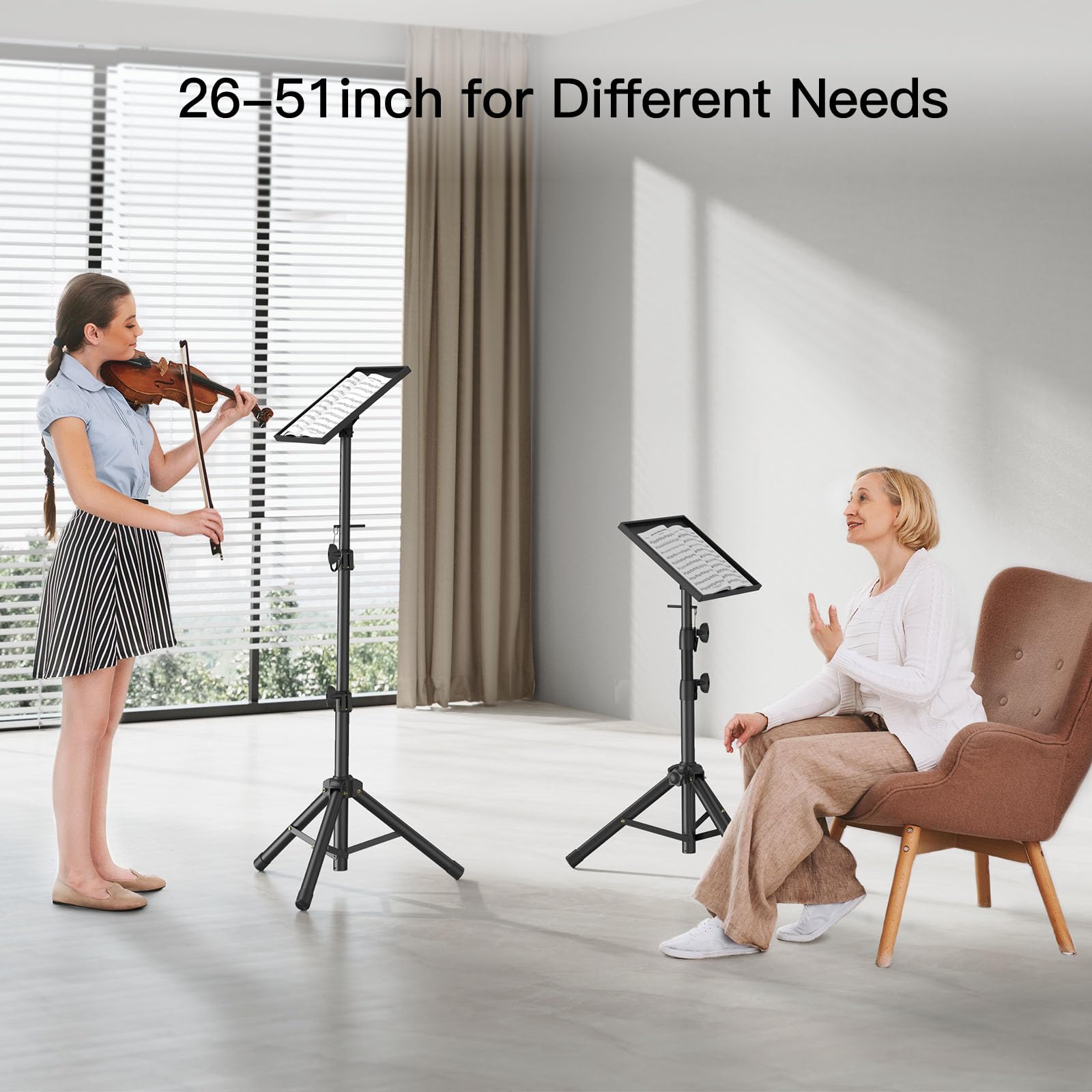 AMADA HOMEFURNISHING Adjustable Projector Tripod Stand 26-51 inch, Foldable Laptop Stand for DJ, Sheet Music & Outdoor Use - Portable for Home Theater, Office Presentations & Live Performances (AMPS02)