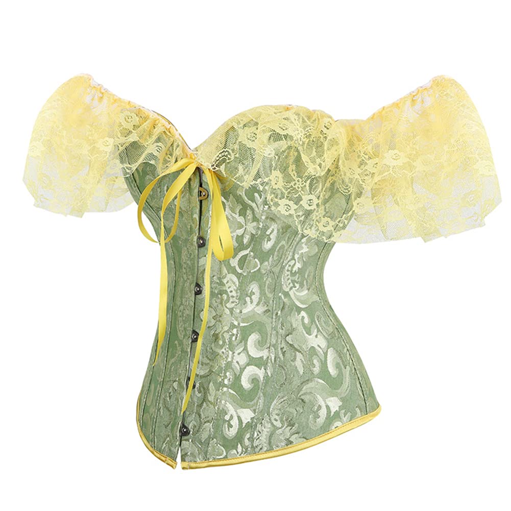SHYMMUO Women's Lace Corset Top - Sexy Bustier Lingerie with Lace Sleeves & Lace Up Design, Waist Trainer for Shapewear, Costume Tops | Perfect for Valentine's Day, Boudoir Photoshoot, Burlesque Show & Night Out