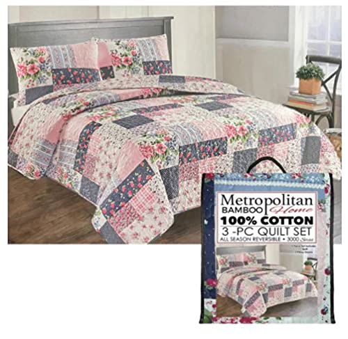Metropolitan Bamboo 3-Piece Quilt Set - 1 Queen Size Quilt & 2 Matching Pillow Shams - Soft Breathable Bedding Set for Cozy Bedroom Decor