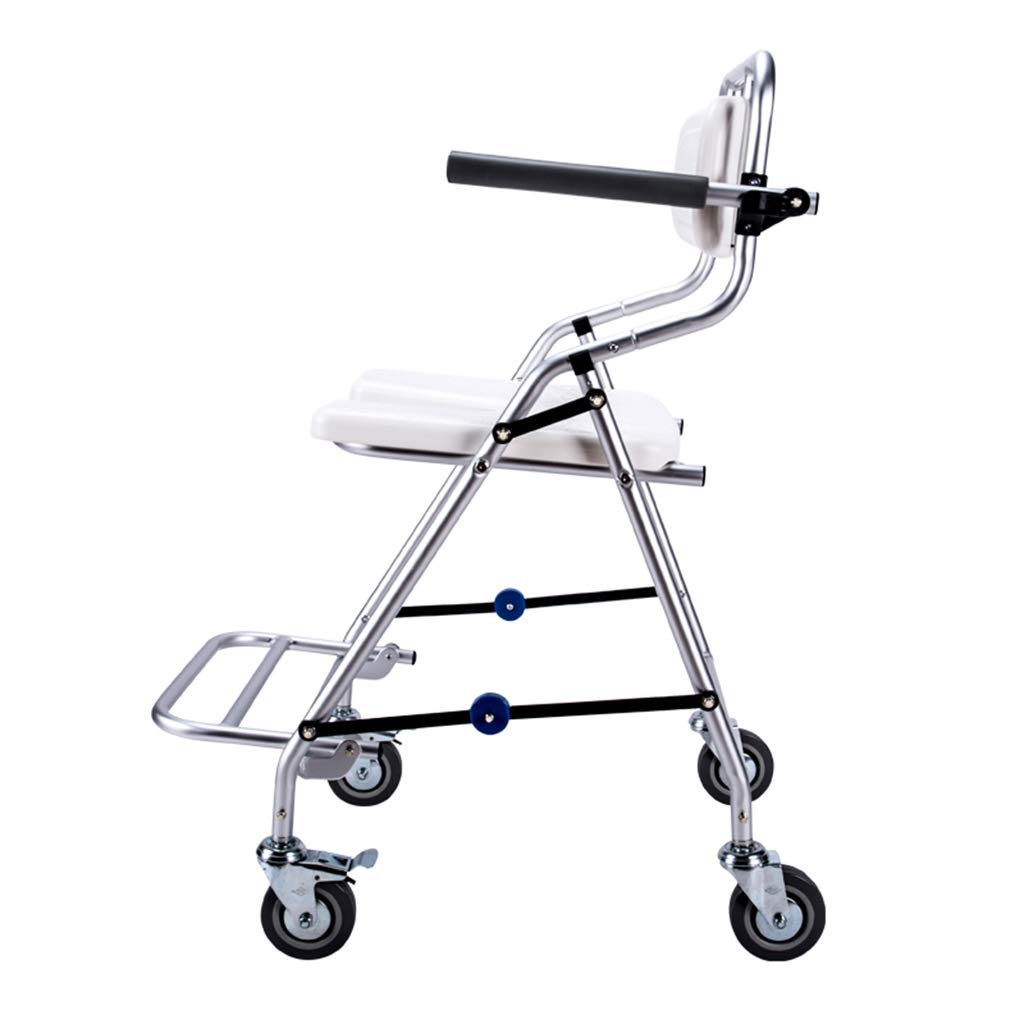 Portable Aluminum Commode Chair with Wheels - Adjustable Height Shower Toilet Chair for Elderly & Disabled Adults, Non-Slip Safety Frame Rails - Ideal for Bathroom, Bedside & Mobility Assistance