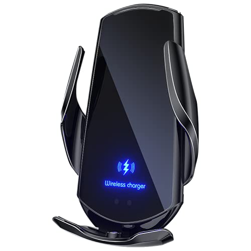 15W Qi Wireless Car Phone Holder & Charger - Auto Clamping Car Mount for iPhone 14/13/12/11/X/8 & Samsung S23/S22/S21 - Perfect for Hands-Free Driving & GPS Navigation (Black)