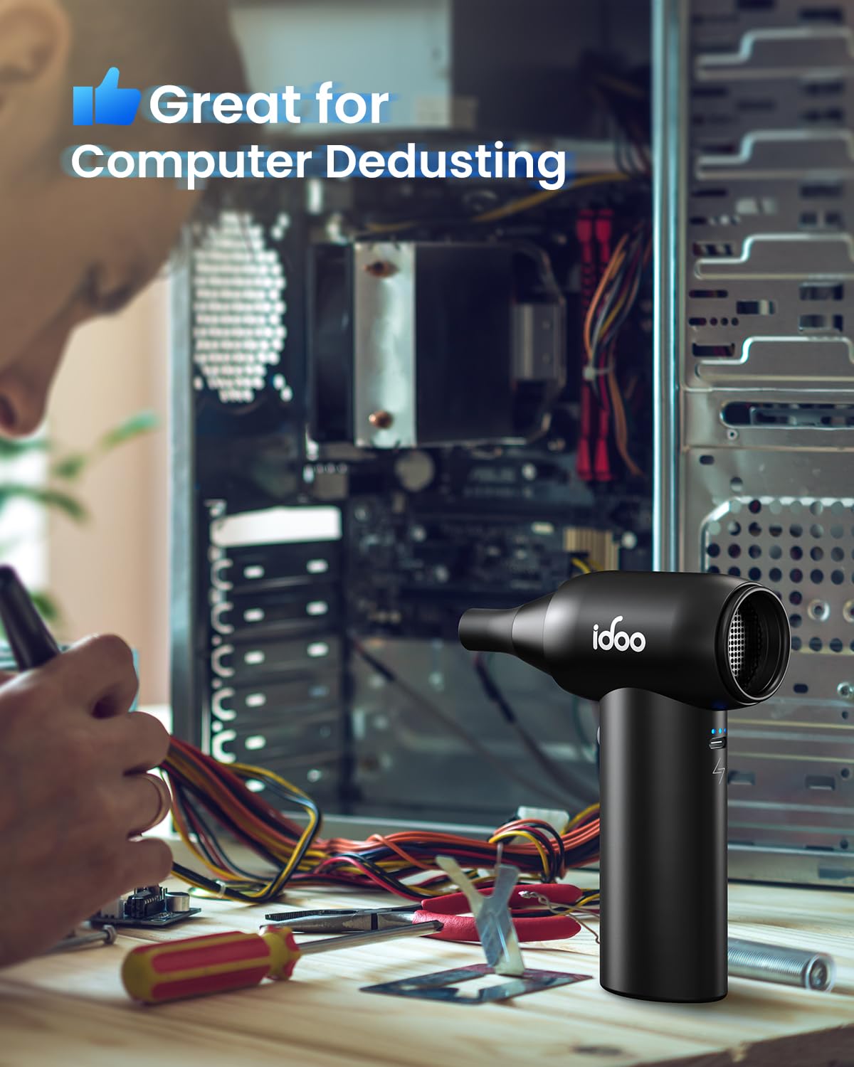 iDOO Cordless Electric Air Duster - 3-Speed for PC, Keyboard & Car Cleaning (Black)