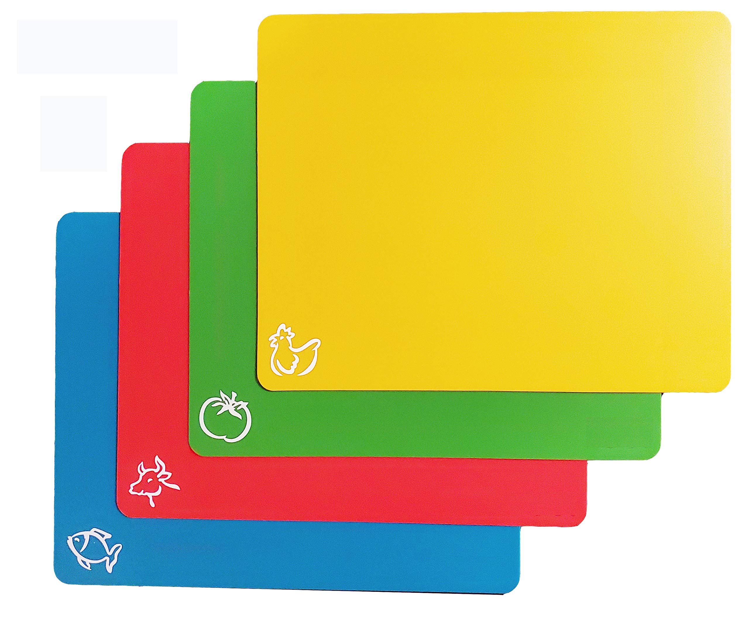 Premium Non-Slip Extra Thick Flexible Plastic Cutting Board Set (4-Pack) with Food Icons & Waffle Grip Back - Ideal for Kitchen, Restaurant, Meal Prep & Home Bar Use