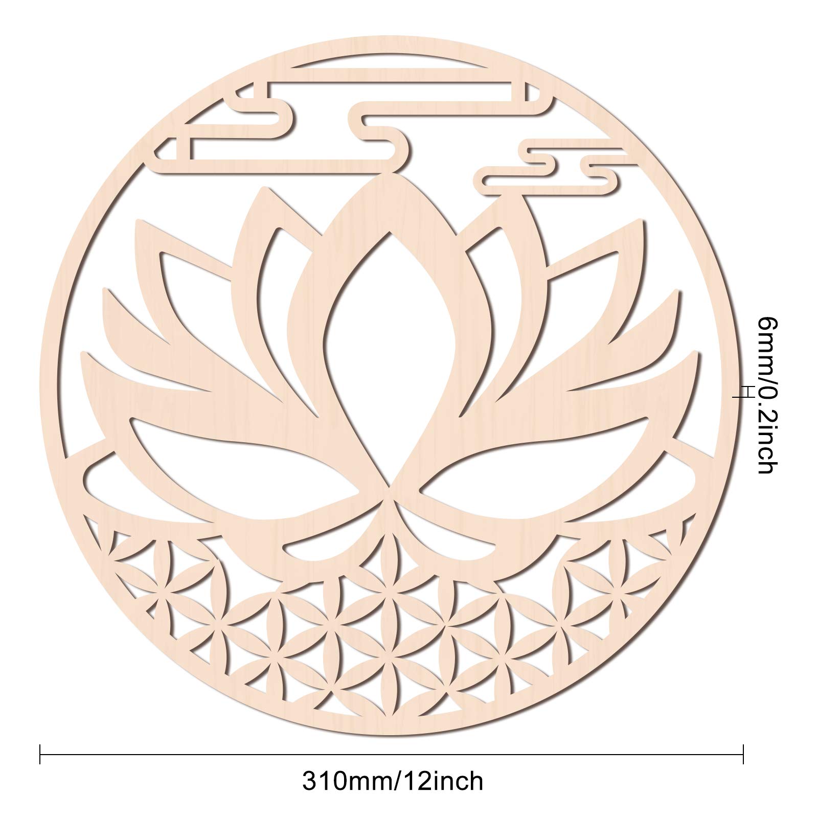 GLOBLELAND 12 Inch Lotus Wall Art - Handcrafted Wooden Crystal Grid Sacred Geometry Decor | Laser Cut Wood Sculpture for Wall Hanging | Perfect for Meditation Rooms, Yoga Studios & Spiritual Home Decor