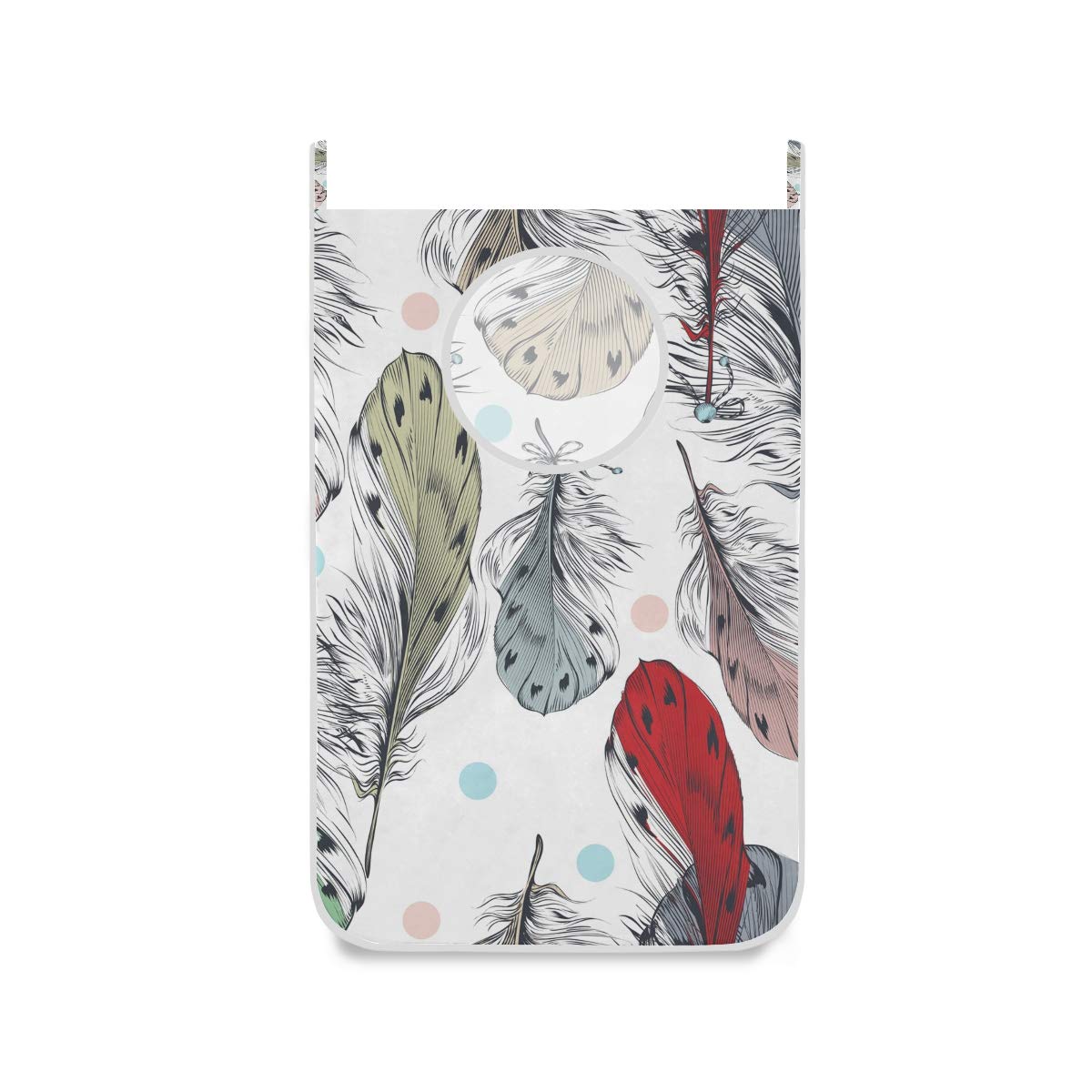 Boho Feather Laundry Bag with Hooks - Wall Hanging Hamper for Bedroom & Bathroom